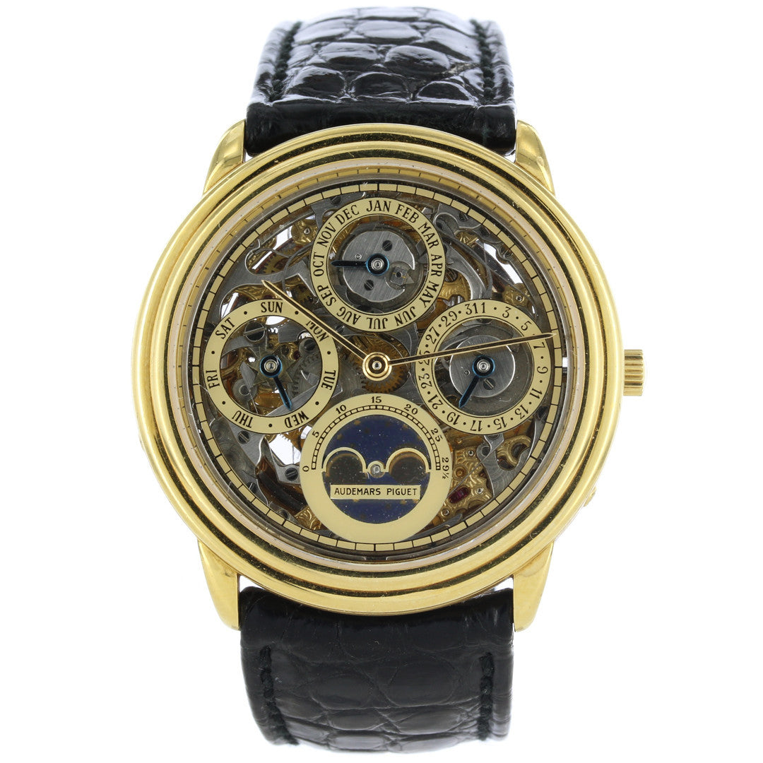 Rare Audemars Piguet Quantieme Perpetual Calendar Skeleton 18K Yellow Gold