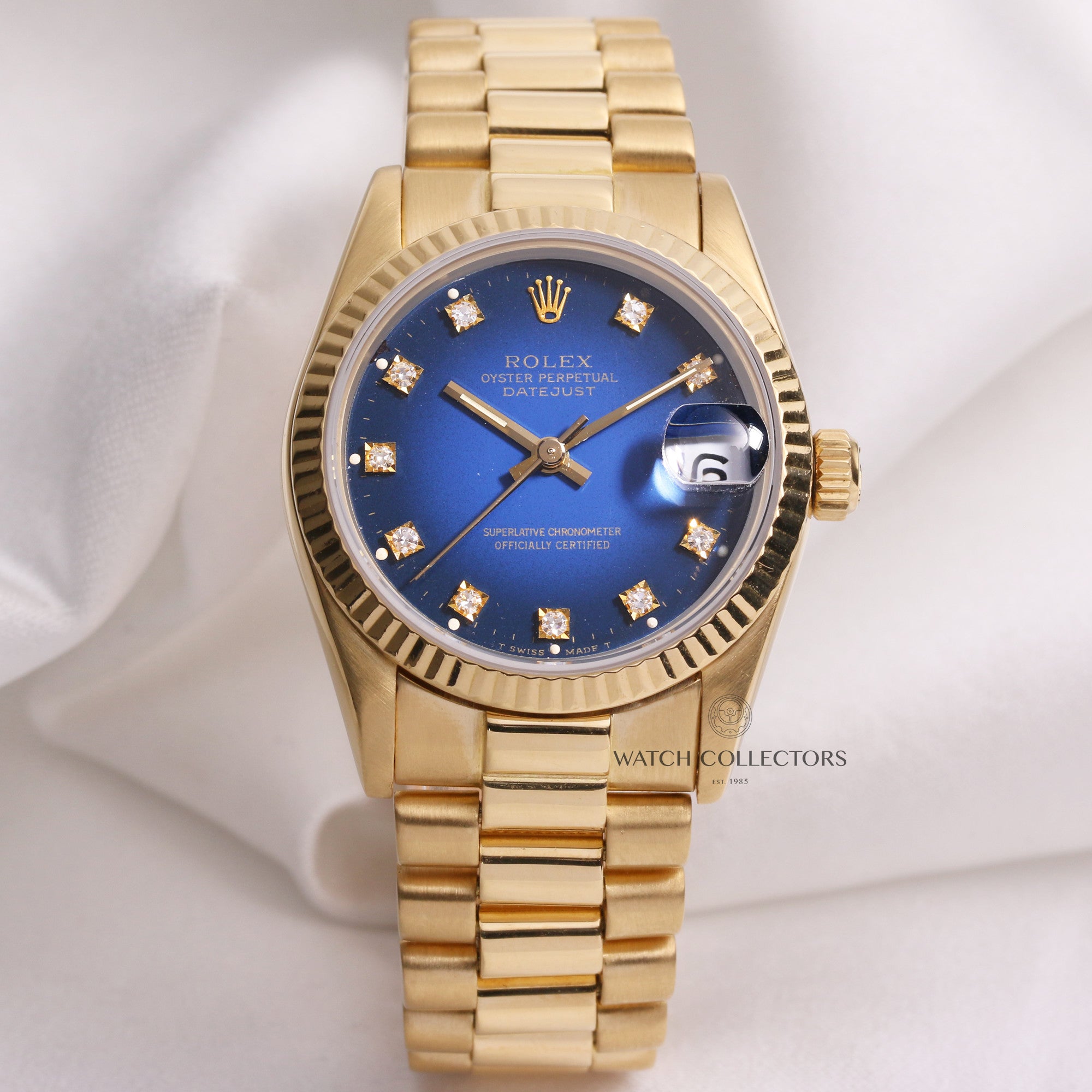 Rare Factory Rolex Midsize DateJust 68278 Degrading Diamond Dial 18K Yellow  Gold