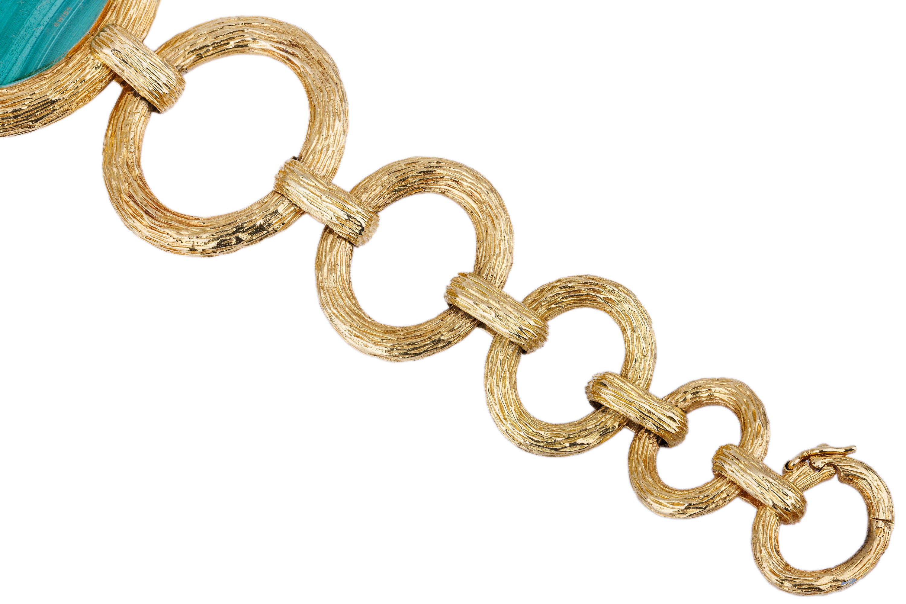 Bueche Girod 1970s Ladies Wristwatch | Malachite Dial | Bark Finish | 18k Yellow Gold | 36mm