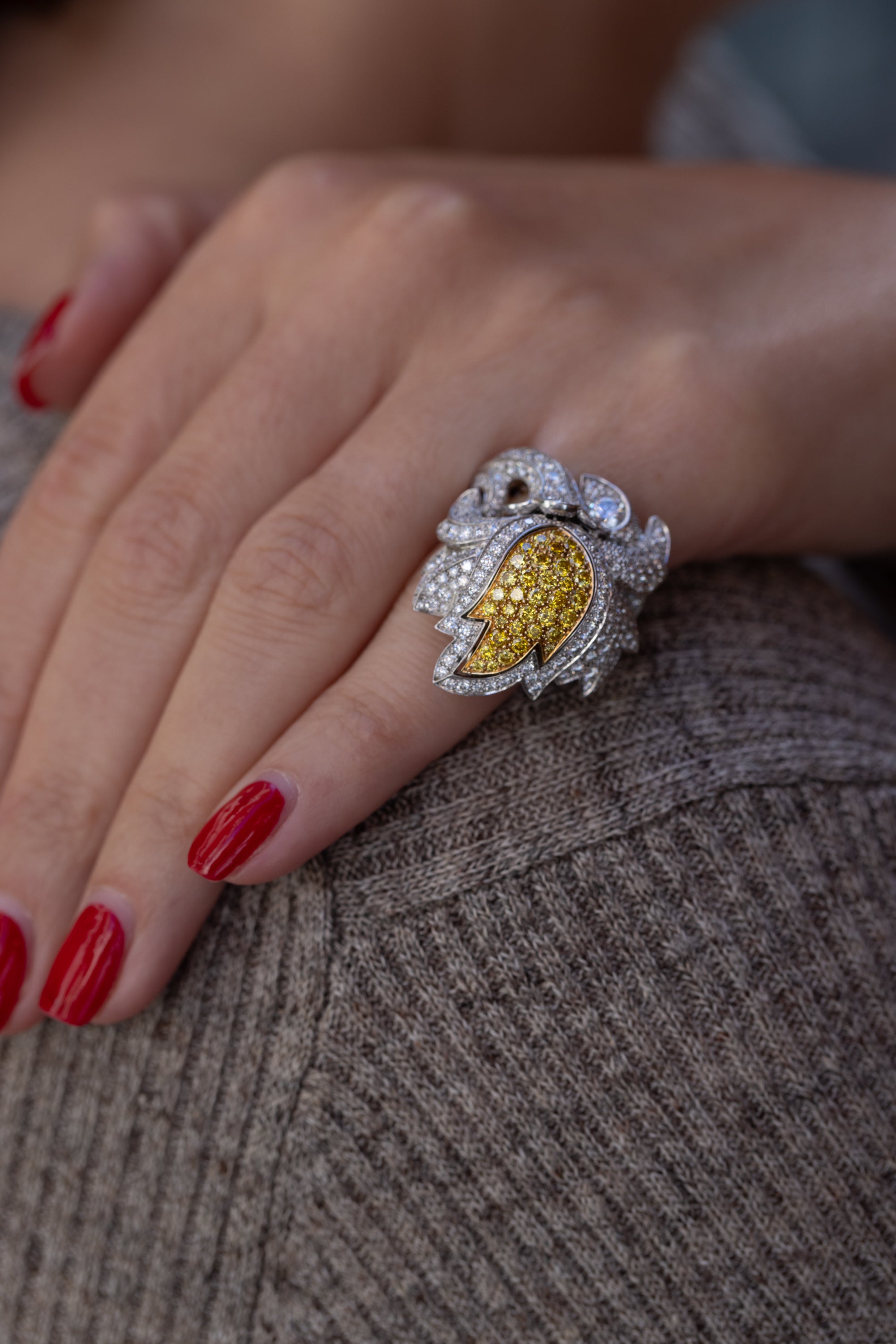Cartier Platinum Tulip Secret Watch Ring | Pavé Diamonds & Yellow Diamonds | Piece Unique 1 of 1