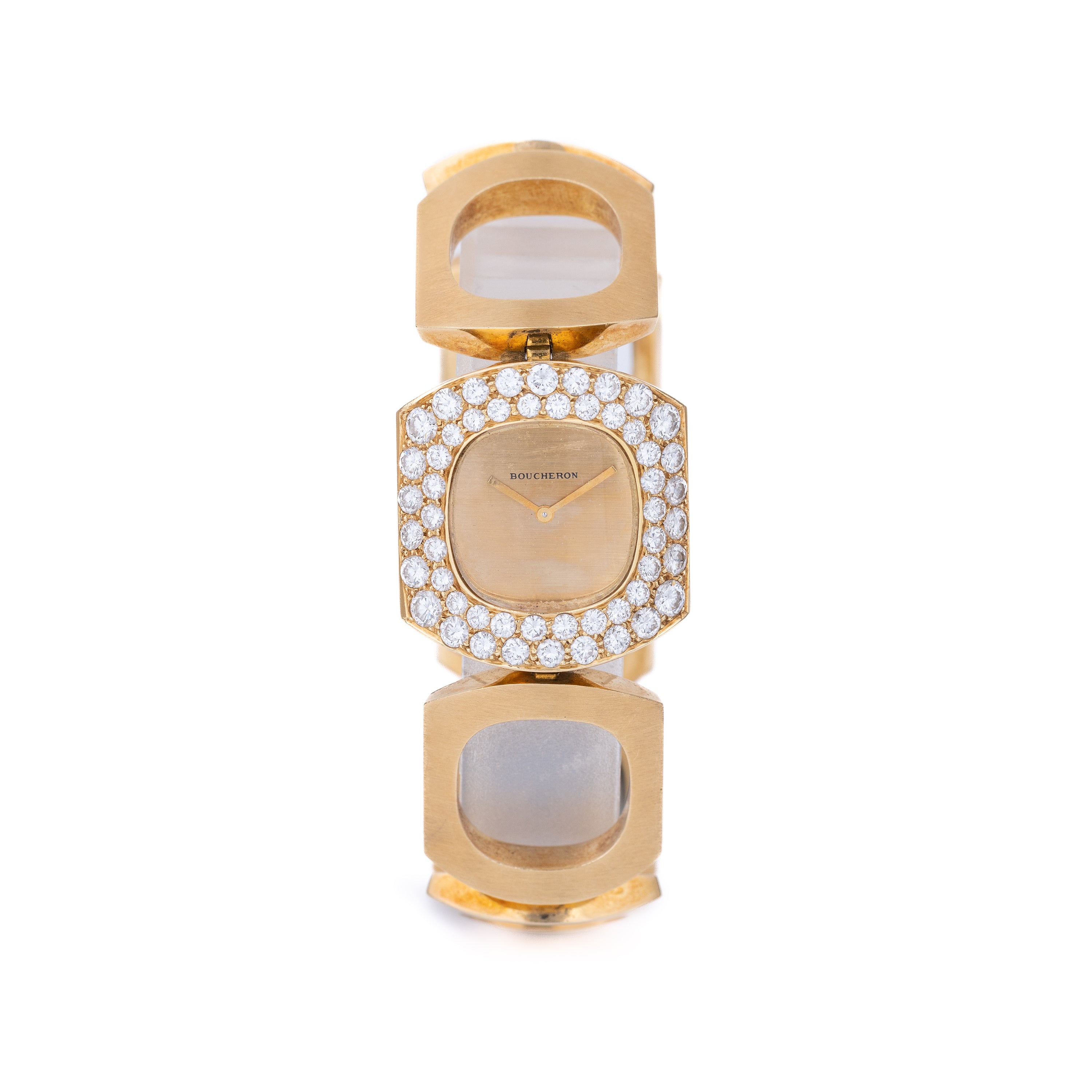 Boucheron Vintage Lady's Wristwatch | Circa 1970s | Champagne Dial | Double Row Diamond Bezel | 18k Yellow Gold