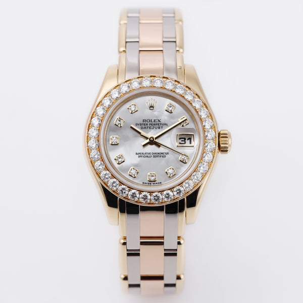 Rolex Pearlmaster 29mm | REF. 80298 | Tridor Three-Colour Gold | White Mother of Pearl Diamond Dial | Diamond Bezel | 2007