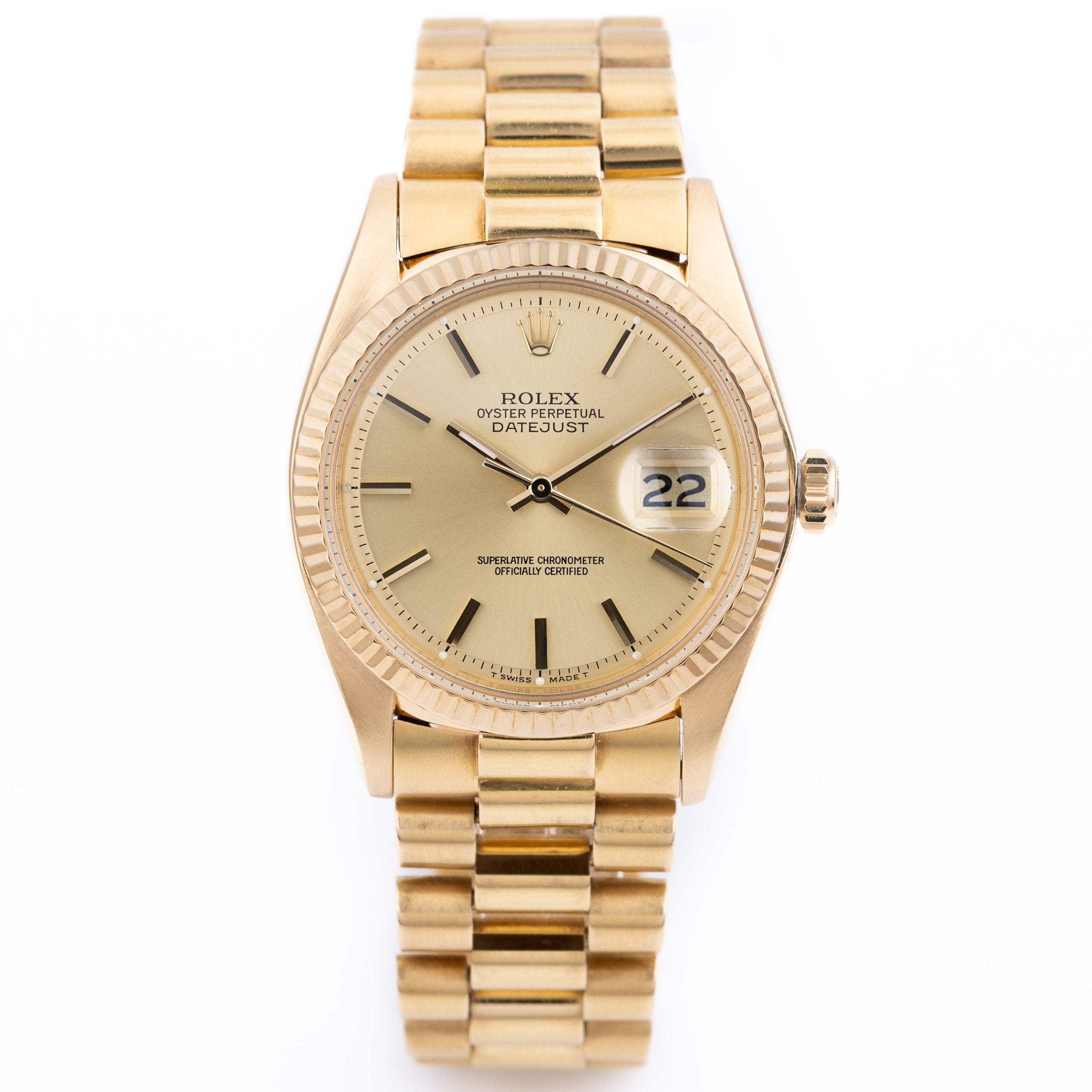 Rolex DateJust 36 | REF. 1601/8 | Gold Dial | 18k Yellow Gold | Rolex Service Papers