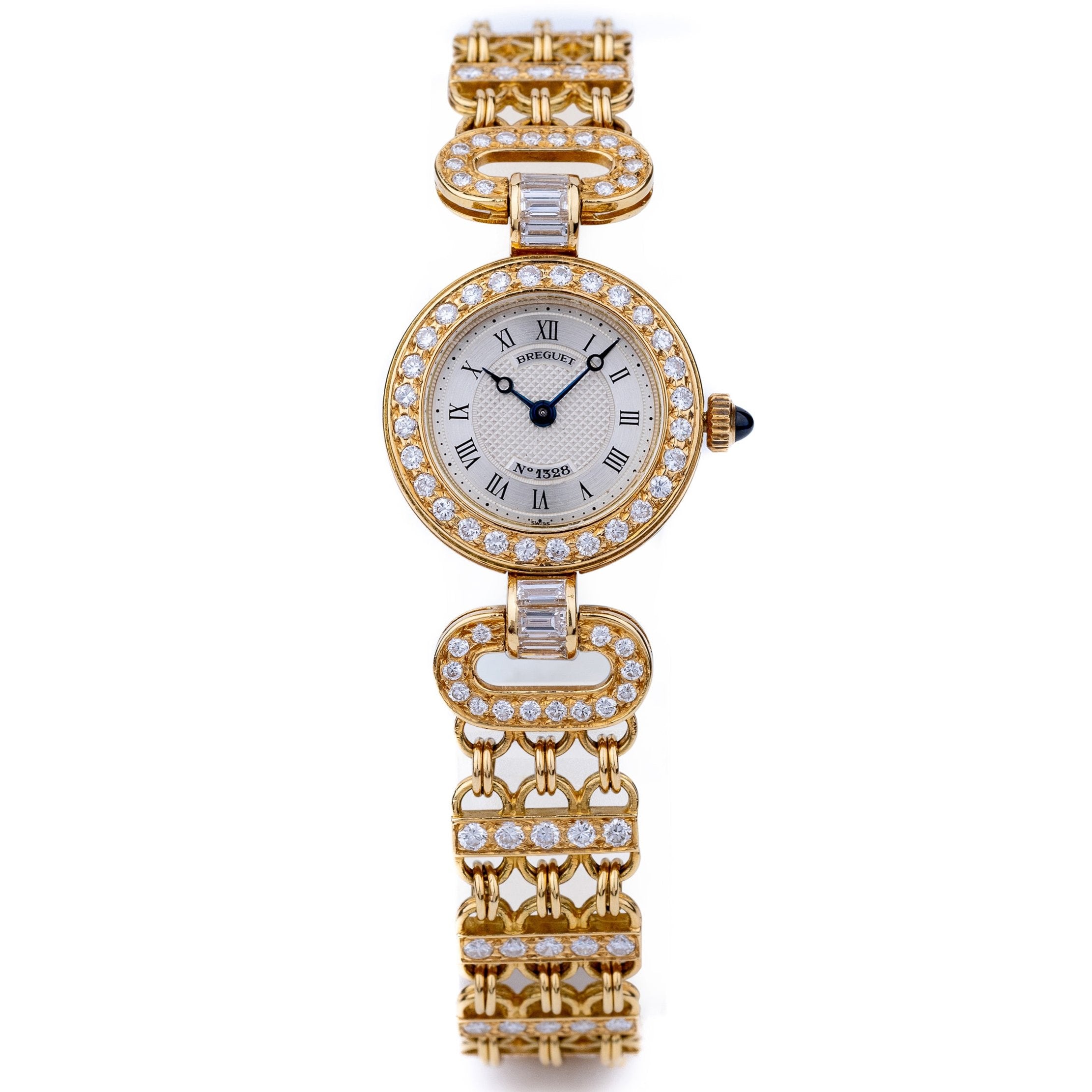 Breguet Ladies Wristwatch Circa 1990's | Silver Dial | Baguette Diamonds | 18k Yellow Gold | Diamond Bezel, Shoulders & Bracelet