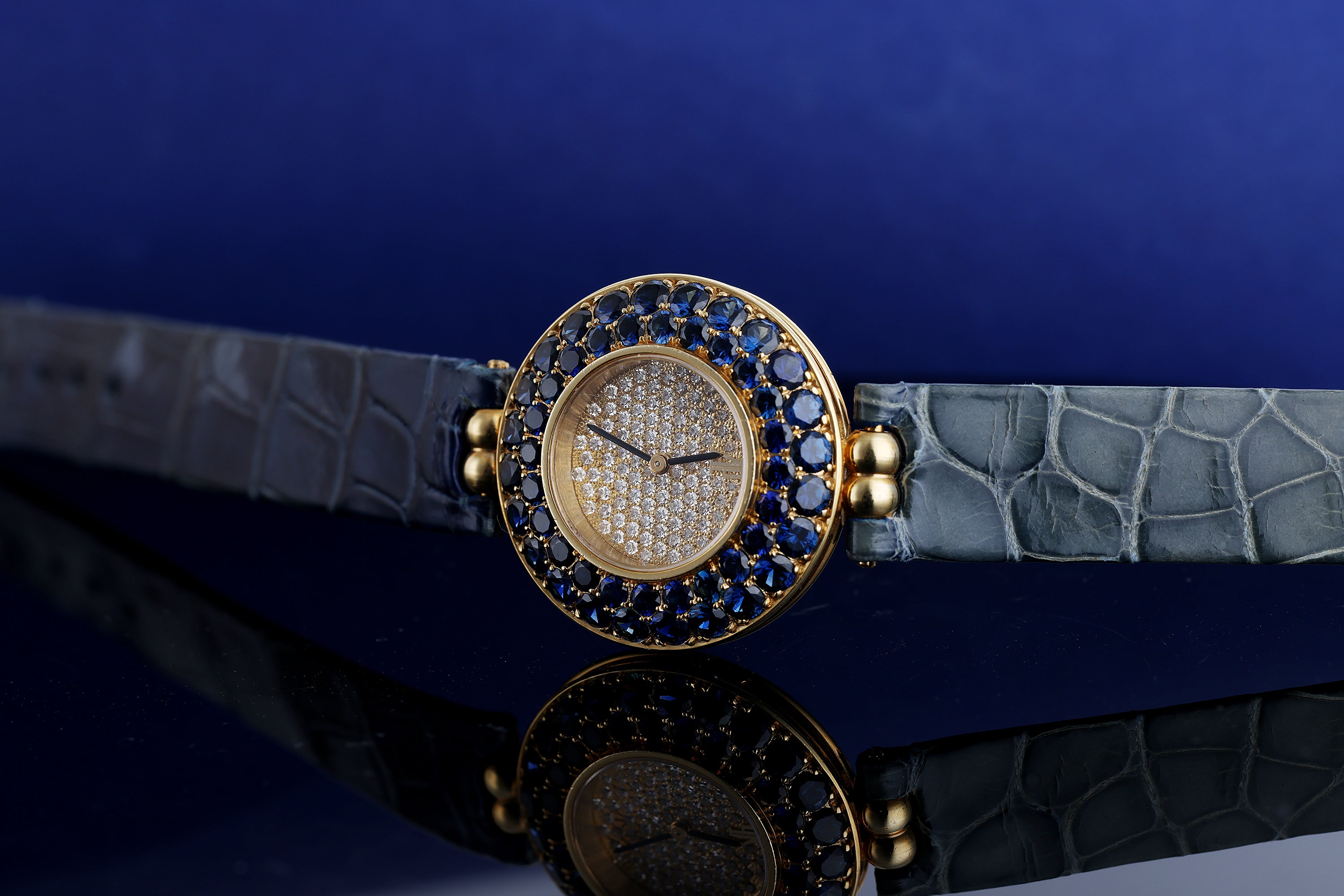 Audemars Piguet 1990s Ladies Watch | Pavé Diamond & Blue Sapphires | 18k Yellow Gold | 25.5mm