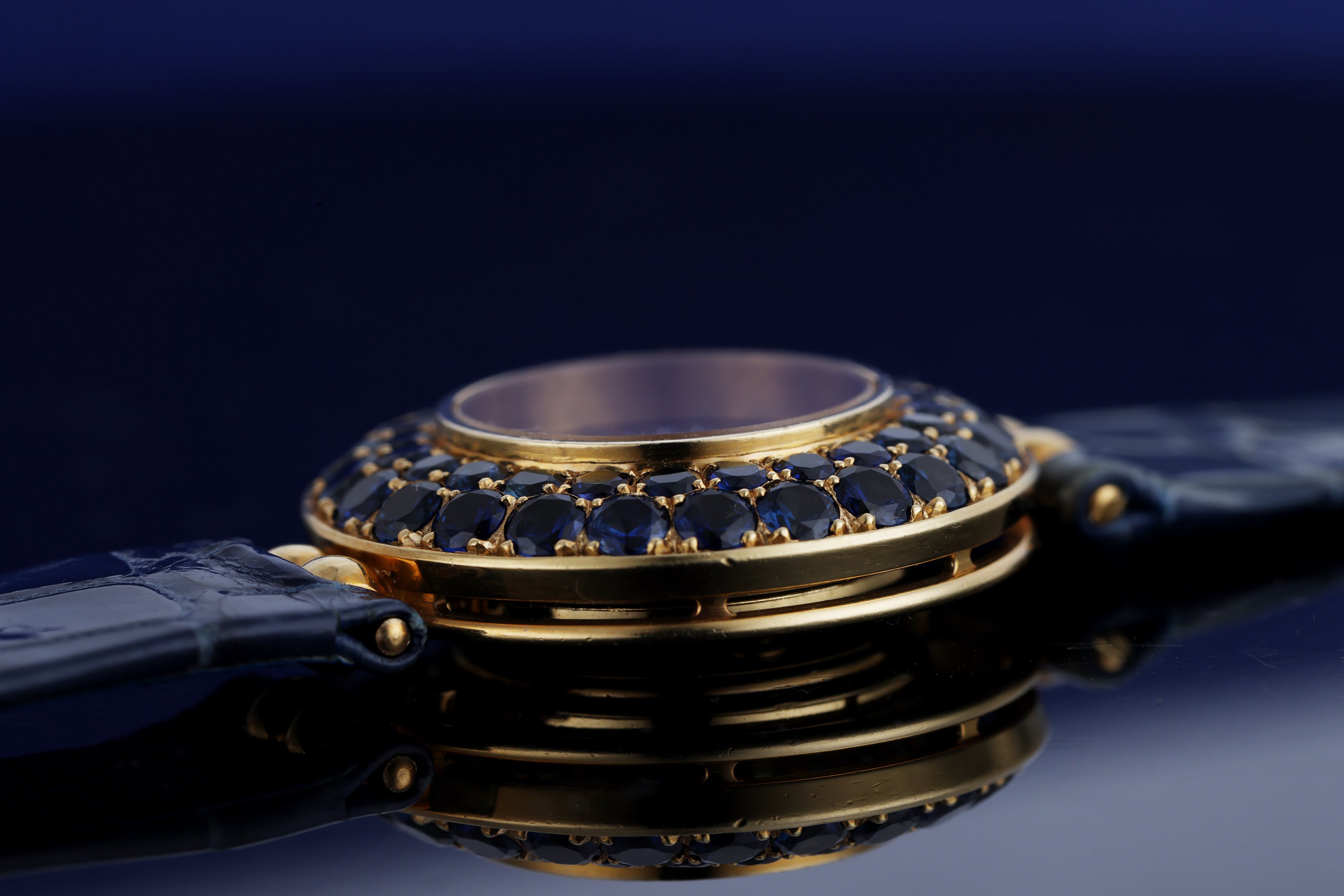 Audemars Piguet 1990s Ladies Watch | Pavé Diamond & Blue Sapphires | 18k Yellow Gold | 25.5mm