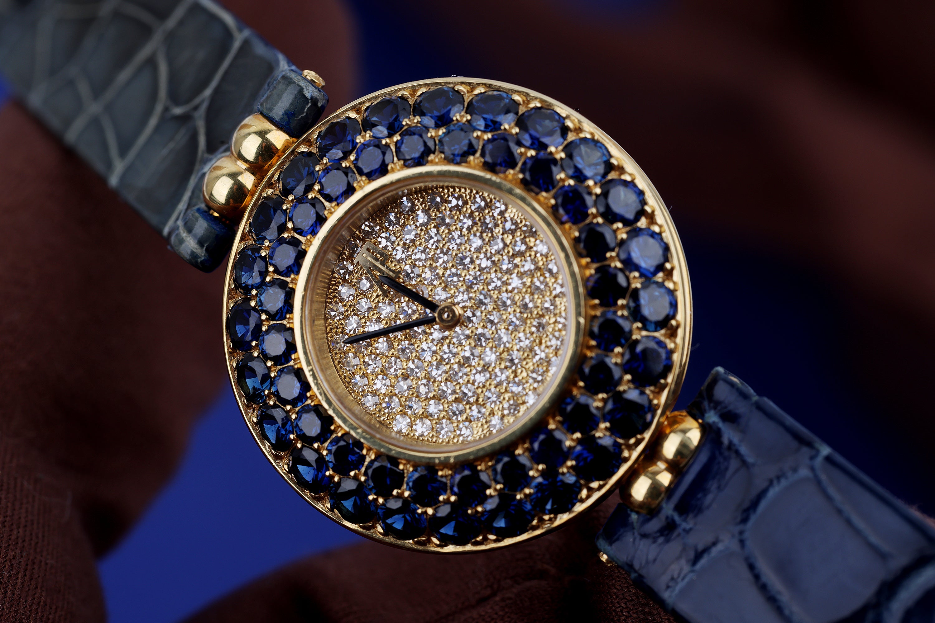 Audemars Piguet 1990s Ladies Watch | Pavé Diamond & Blue Sapphires | 18k Yellow Gold | 25.5mm