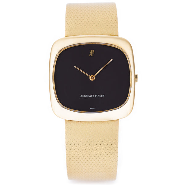 Audemars Piguet Ultra-Thin Cushion-Shaped Vintage Watch | 4mm Thick Case | Black Dial | 34 x 34mm | 18k Yellow Gold | Circa 1970's