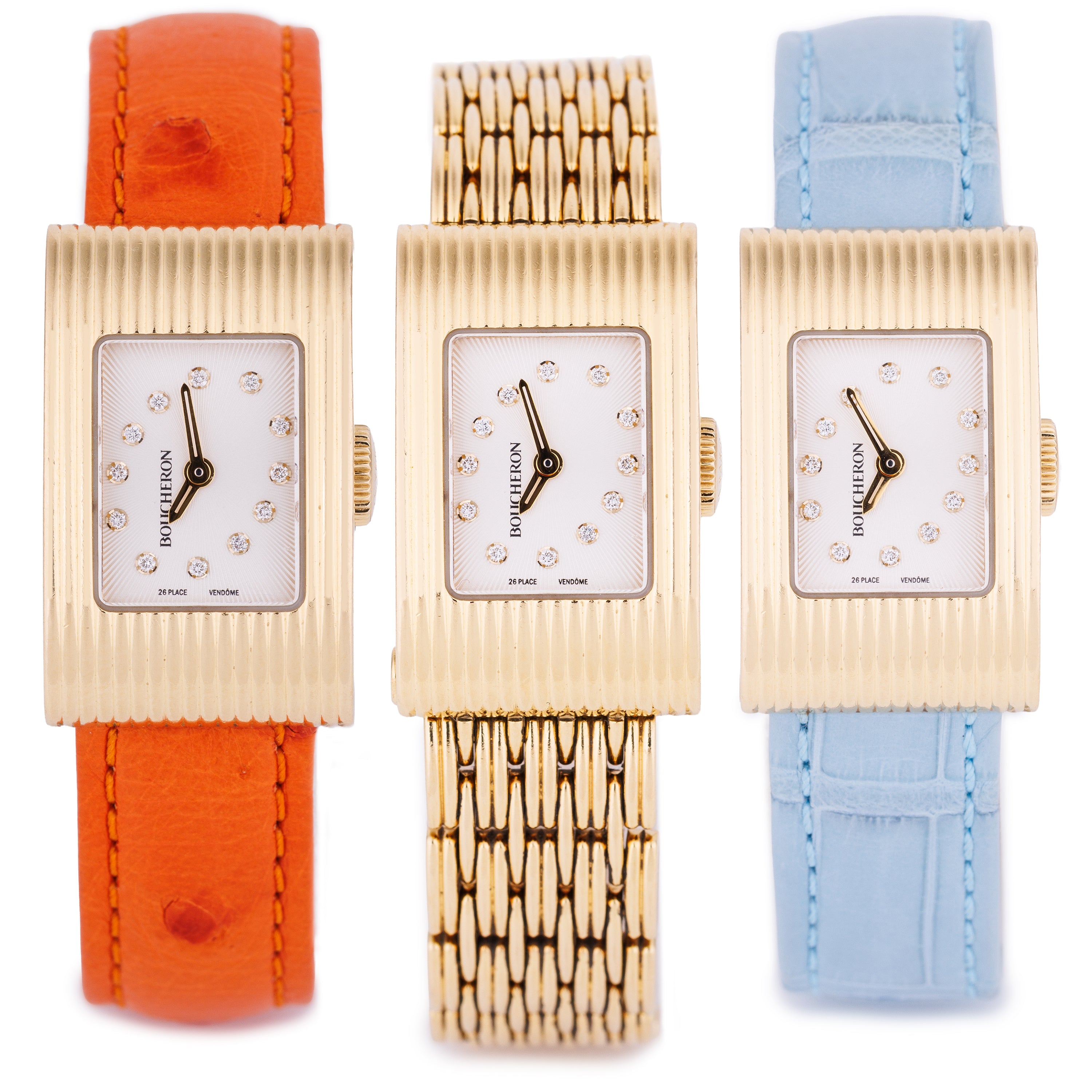 Boucheron 1990's Ladies Wristwatch | White Diamond Dial | 18k Yellow Gold | 18mm | Interchangeable Bracelet | 2000's