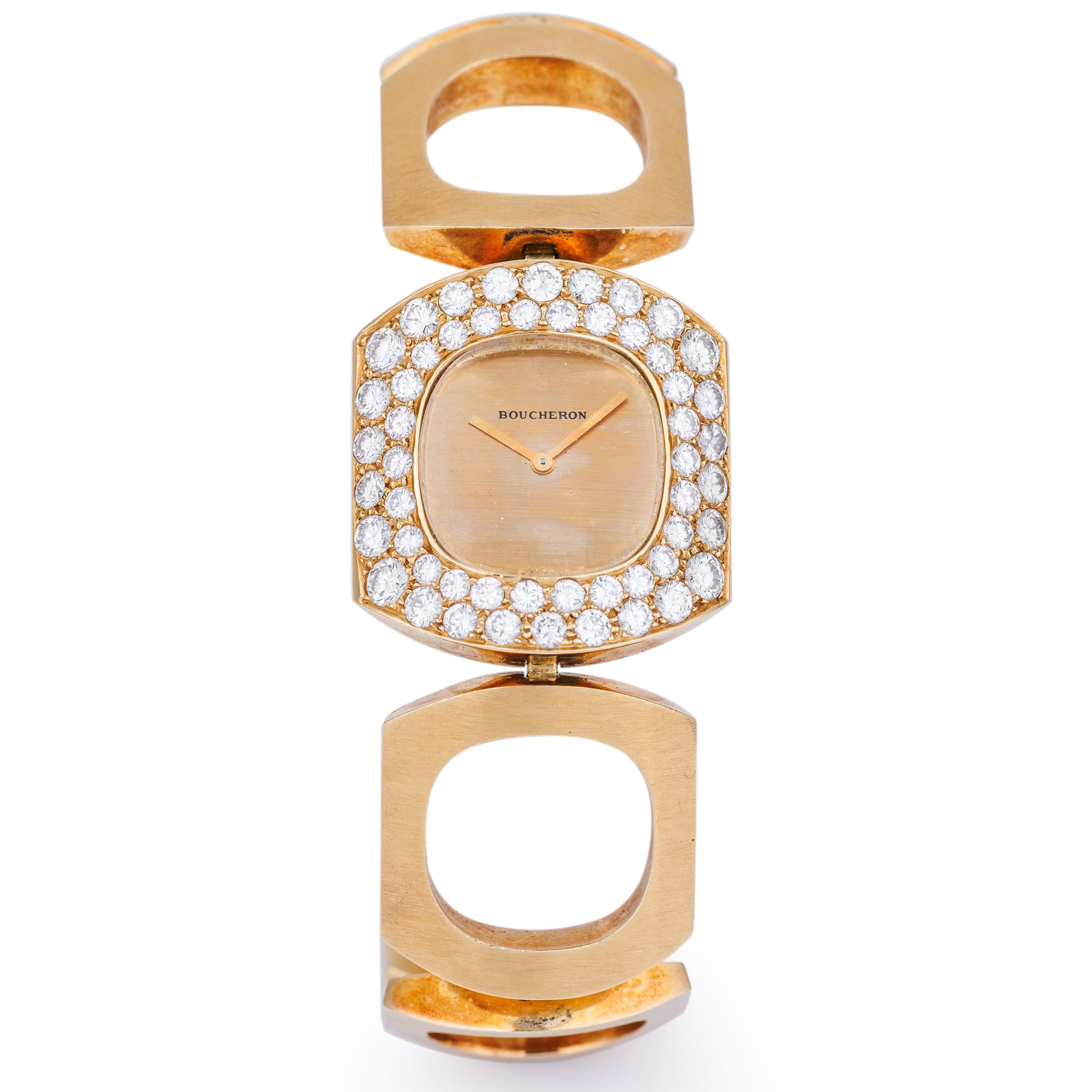 Boucheron Vintage Lady's Wristwatch | Circa 1970s | Champagne Dial | Double Row Diamond Bezel | 18k Yellow Gold