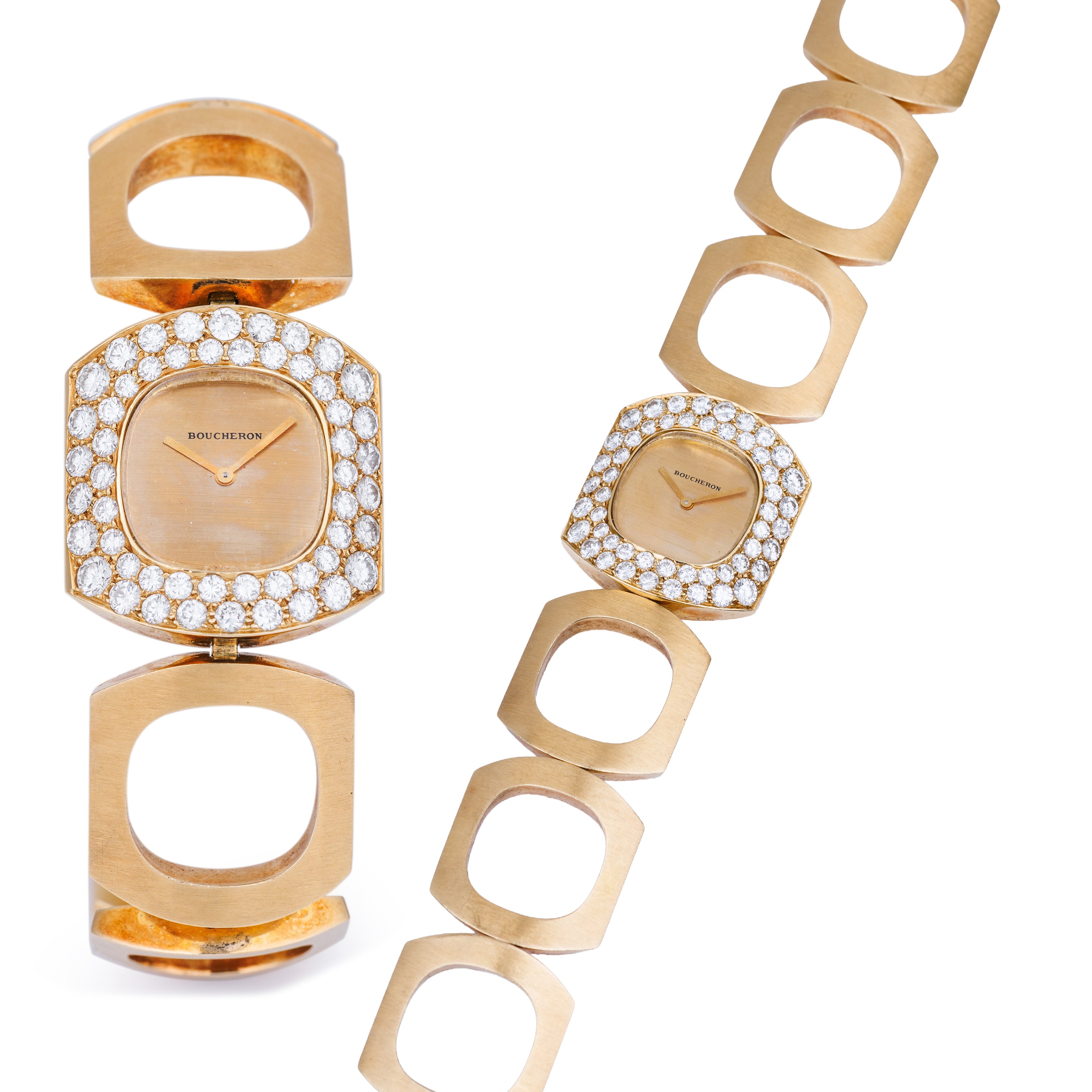 Boucheron Vintage Lady's Wristwatch | Circa 1970s | Champagne Dial | Double Row Diamond Bezel | 18k Yellow Gold