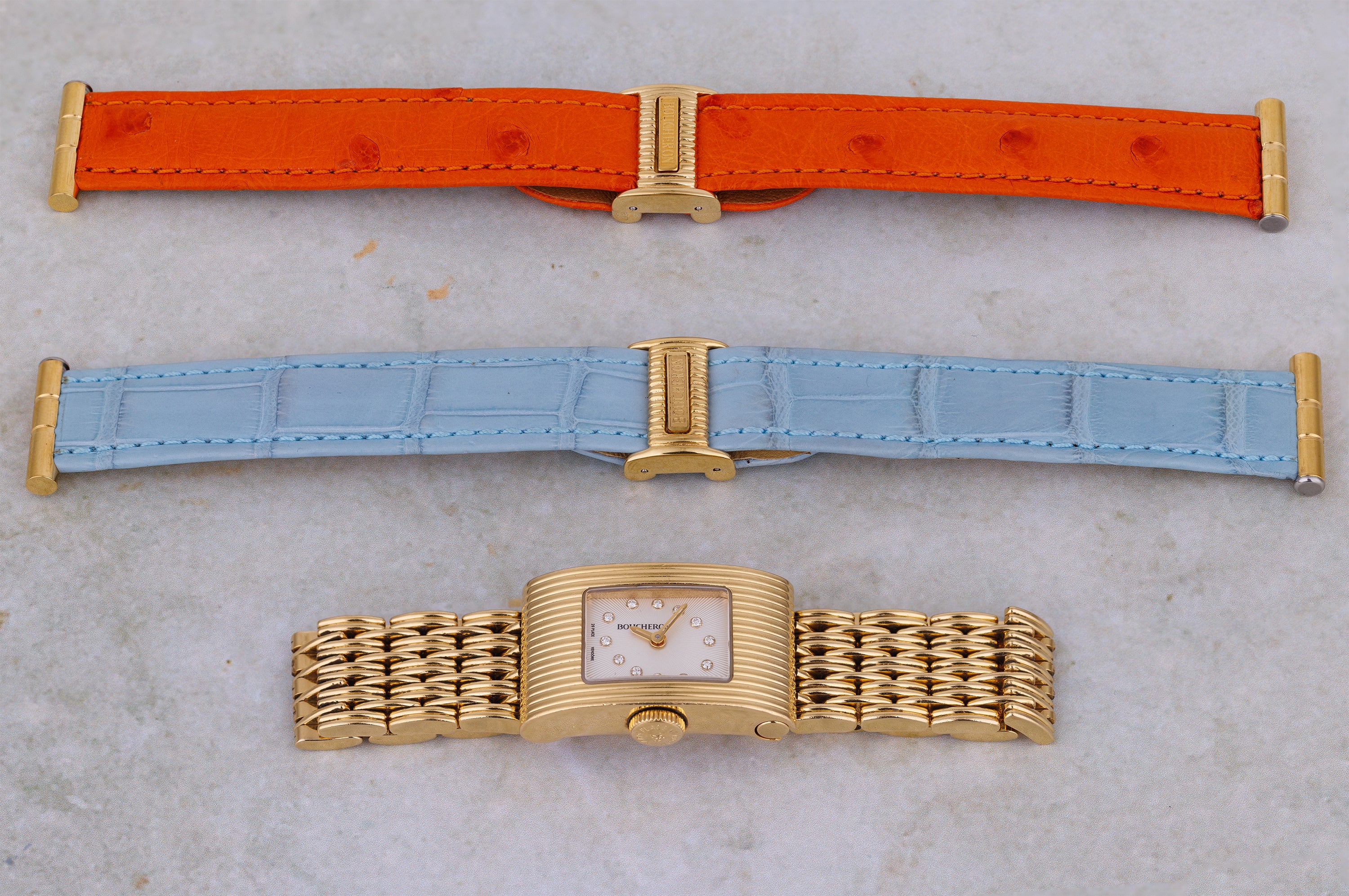 Boucheron 1990's Ladies Wristwatch | White Diamond Dial | 18k Yellow Gold | 18mm | Interchangeable Bracelet | 2000's