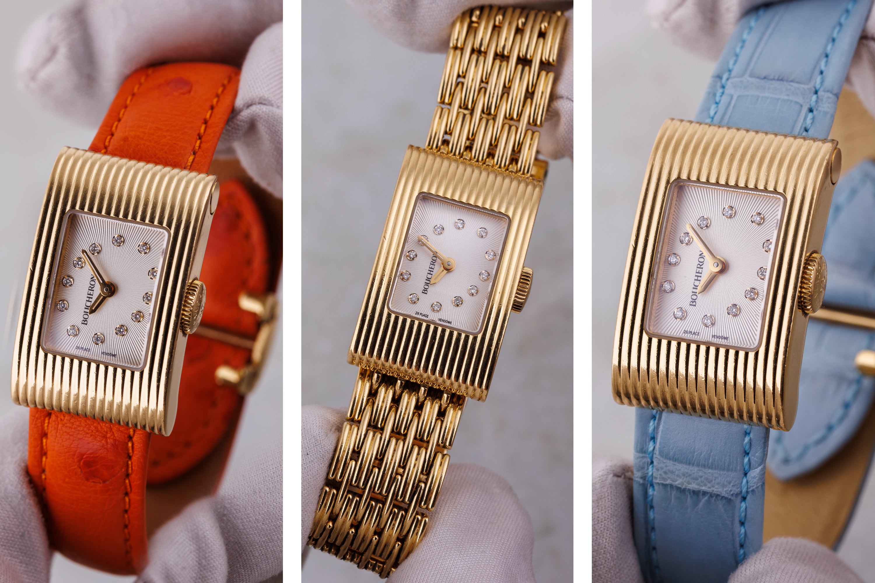 Boucheron 1990's Ladies Wristwatch | White Diamond Dial | 18k Yellow Gold | 18mm | Interchangeable Bracelet | 2000's