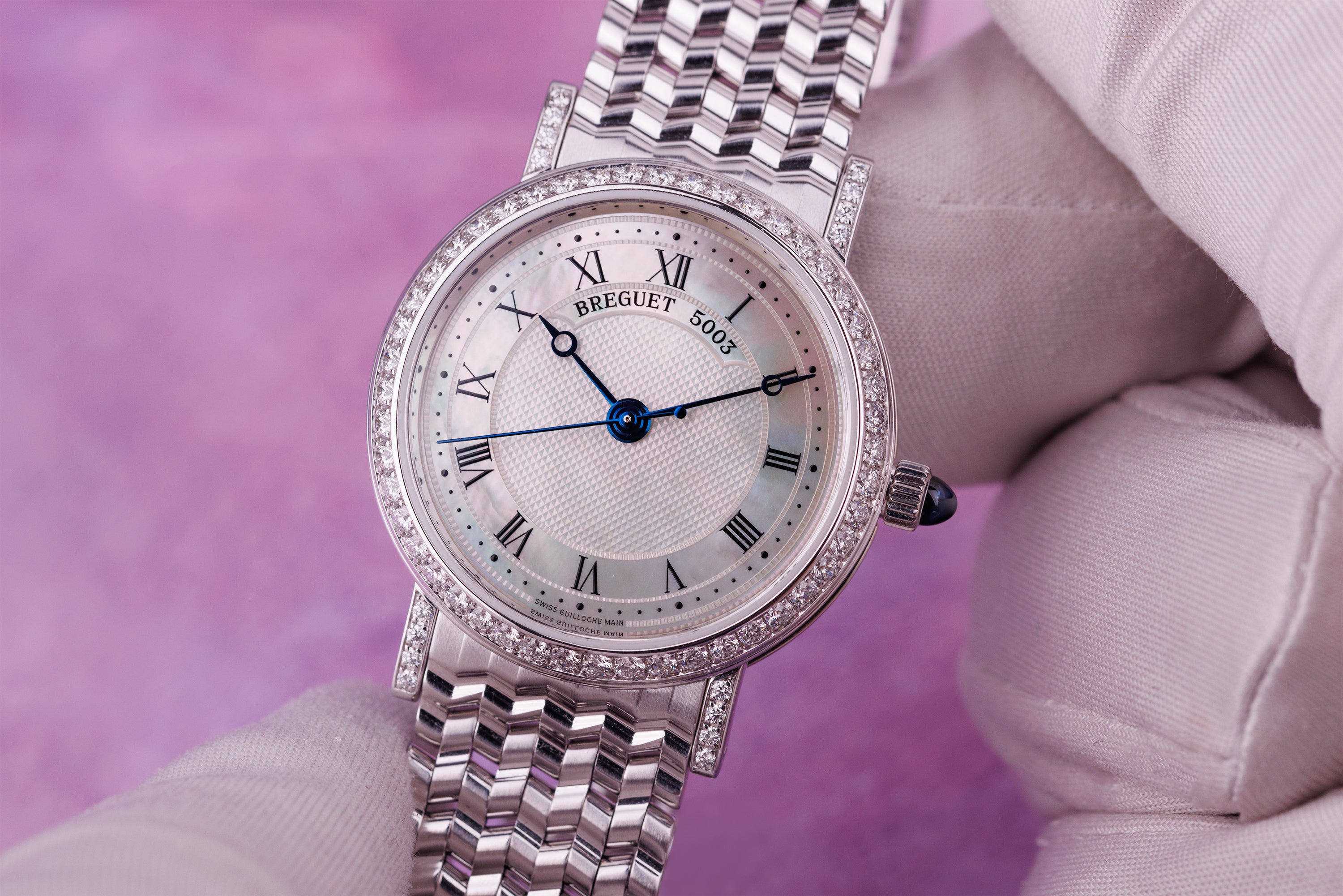 Breguet Classique | REF. 8068BB/52/BC0/DD00 | 18k White Gold | Mother of Pearl Dial | Diamond Bezel & Shoulders | 30.5mm | Papers