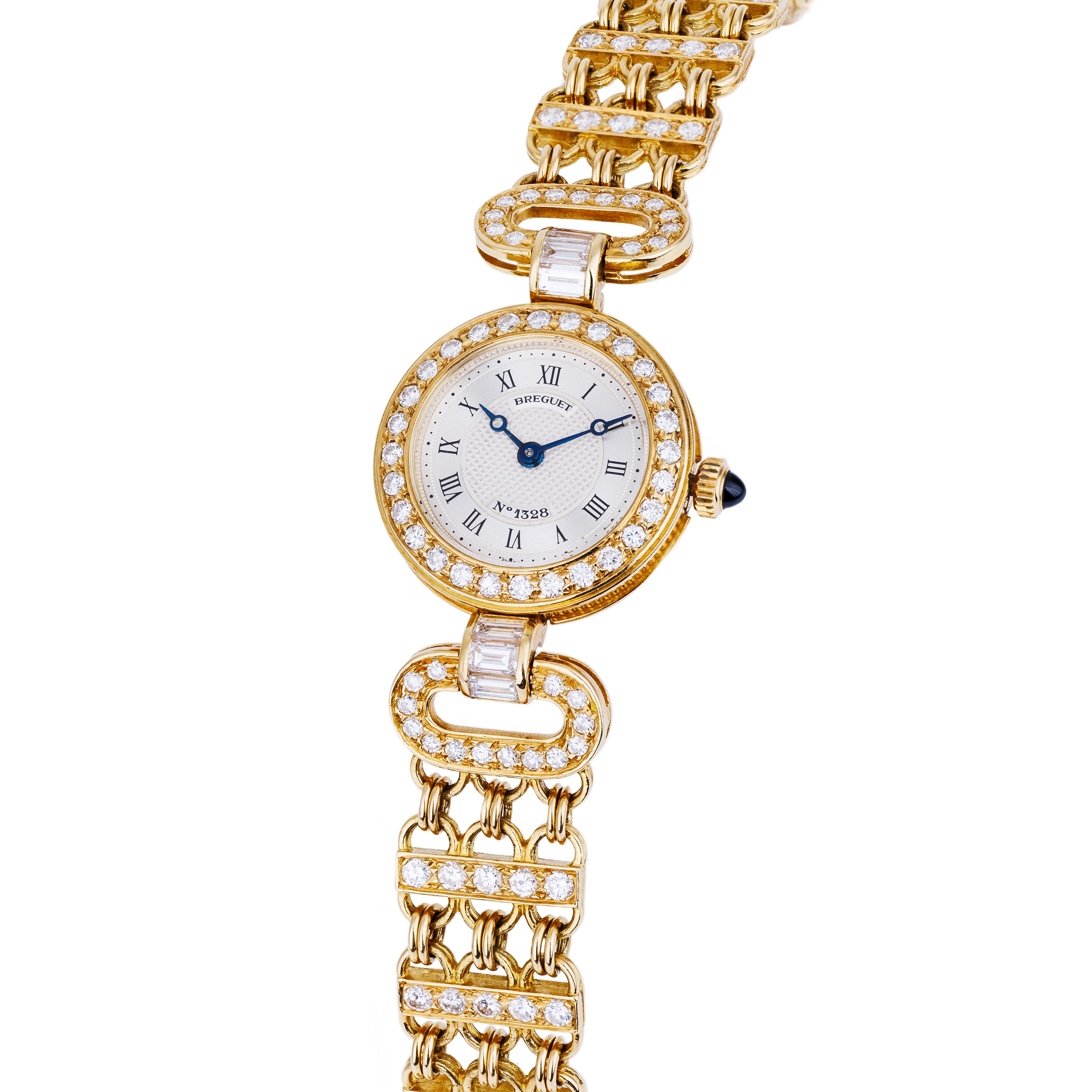 Breguet Ladies Wristwatch Circa 1990's | Silver Dial | Baguette Diamonds | 18k Yellow Gold | Diamond Bezel, Shoulders & Bracelet