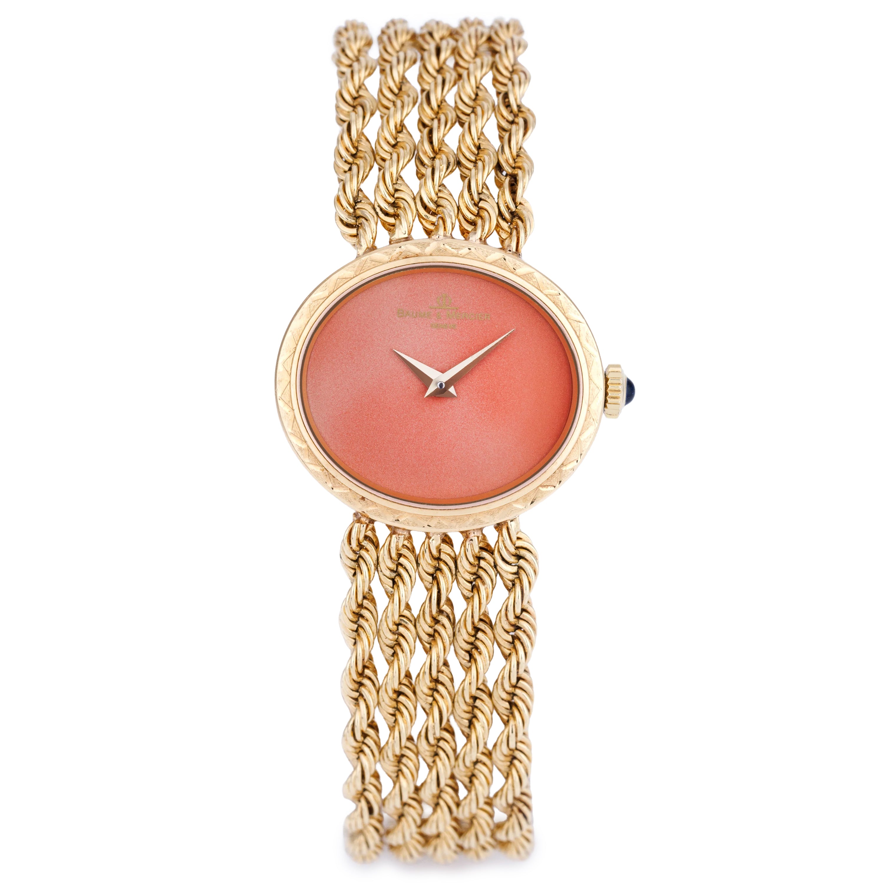 Baume & Mercier 1980s Ladies Wristwatch | REF. 38235 2 | Coral Dial | 18k Yellow Gold | 25mm | Manual Wind