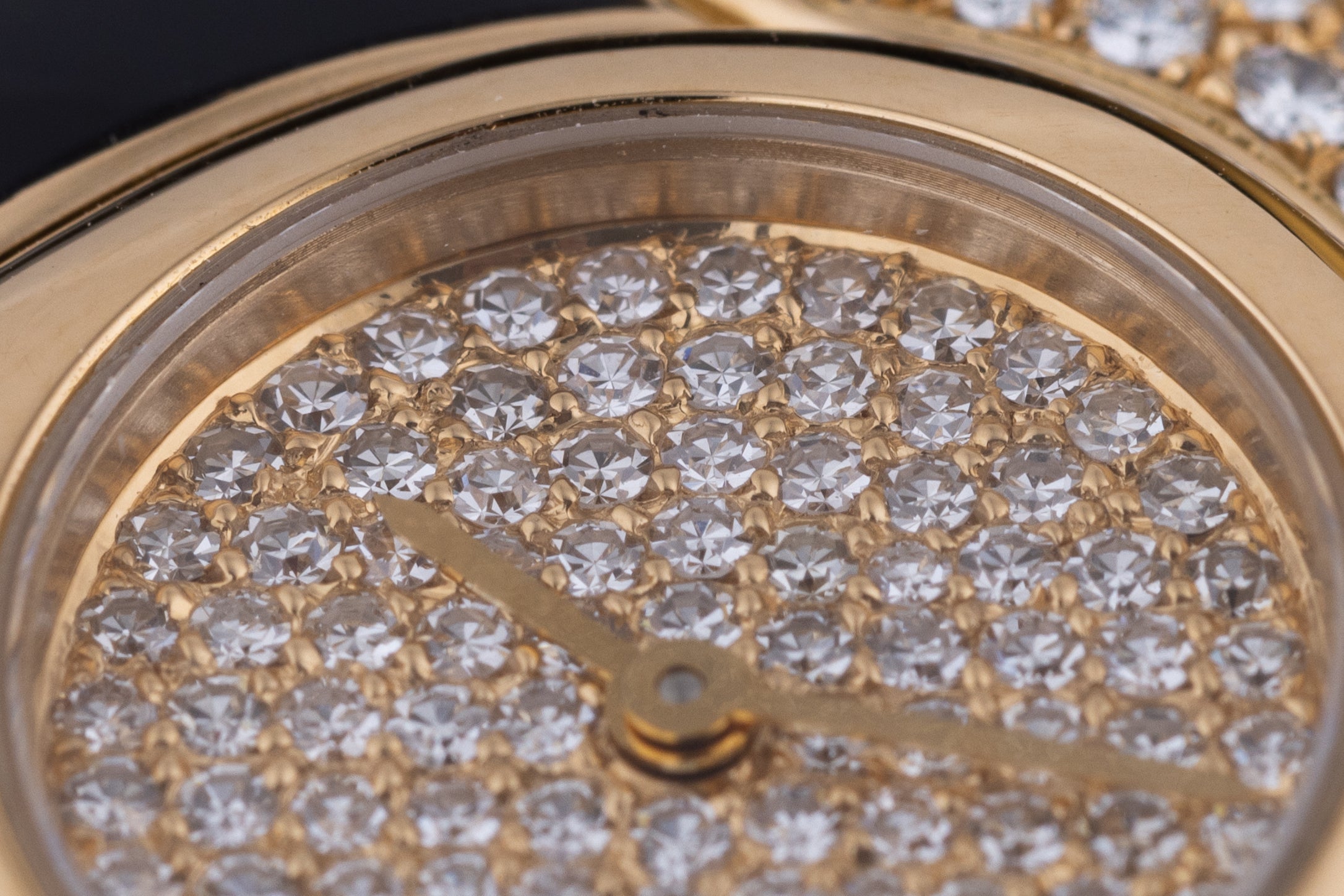 Unworn Vintage Bvlgari Farfalla Watch Bangle | REF. BJ 04 | Pave Diamond Dial | Onyx & Diamond Shoulders | 18k Yellow Gold | Circa 1990's