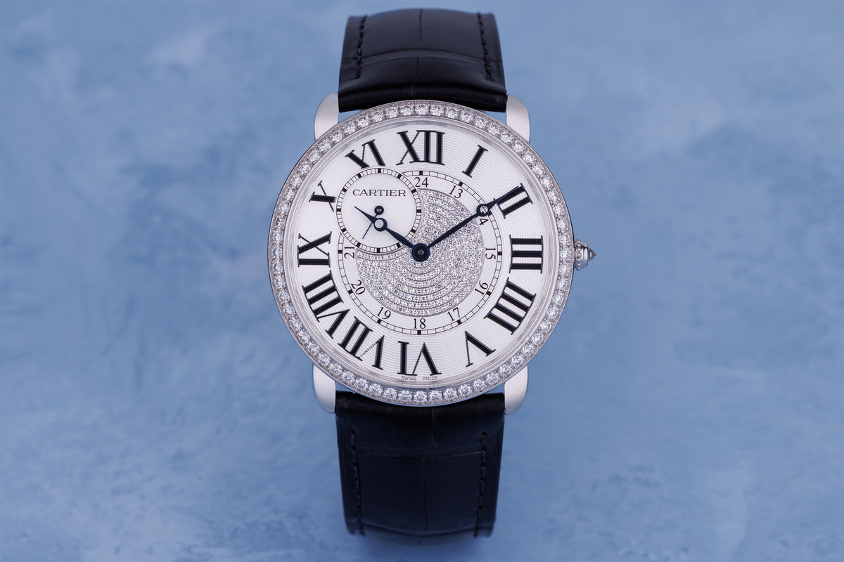 Cartier Ronde Louis Cartier | REF. WR007004 / 3269 | Pavé Diamonds | Exhibition Back | 18k White Gold | Manual Wind | 42mm | Box & Papers