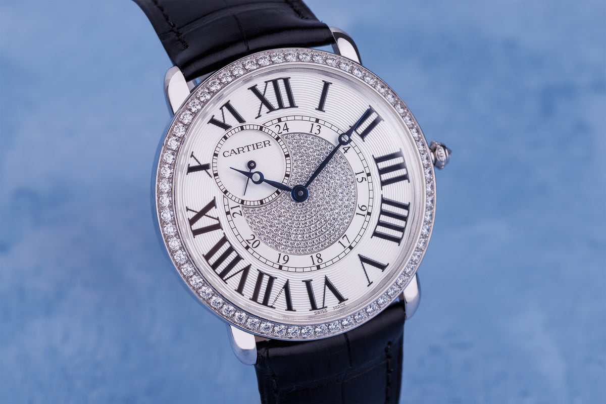 Cartier Ronde Louis Cartier | REF. WR007004 / 3269 | Pavé Diamonds | Exhibition Back | 18k White Gold | Manual Wind | 42mm | Box & Papers