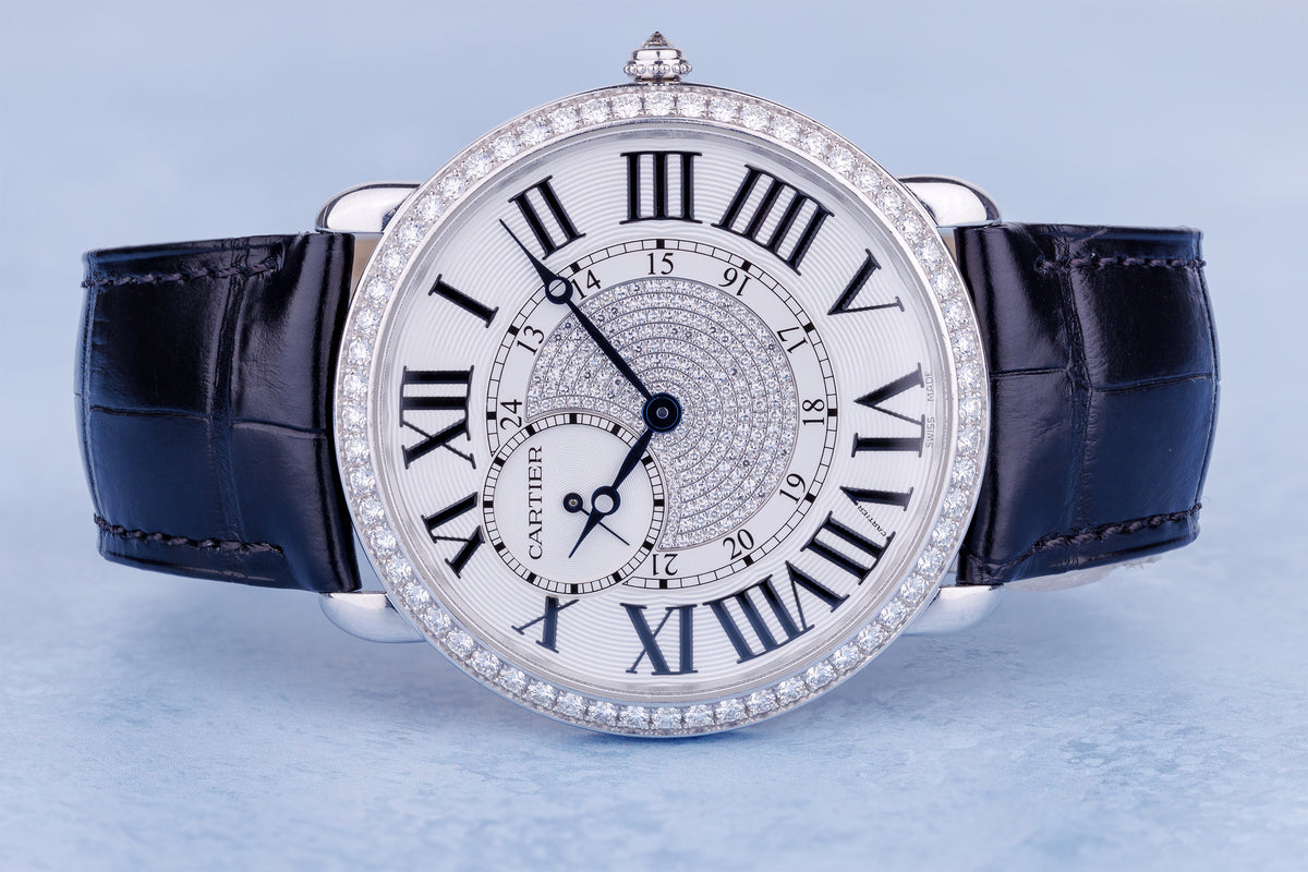 Cartier Ronde Louis Cartier | REF. WR007004 / 3269 | Pavé Diamonds | Exhibition Back | 18k White Gold | Manual Wind | 42mm | Box & Papers
