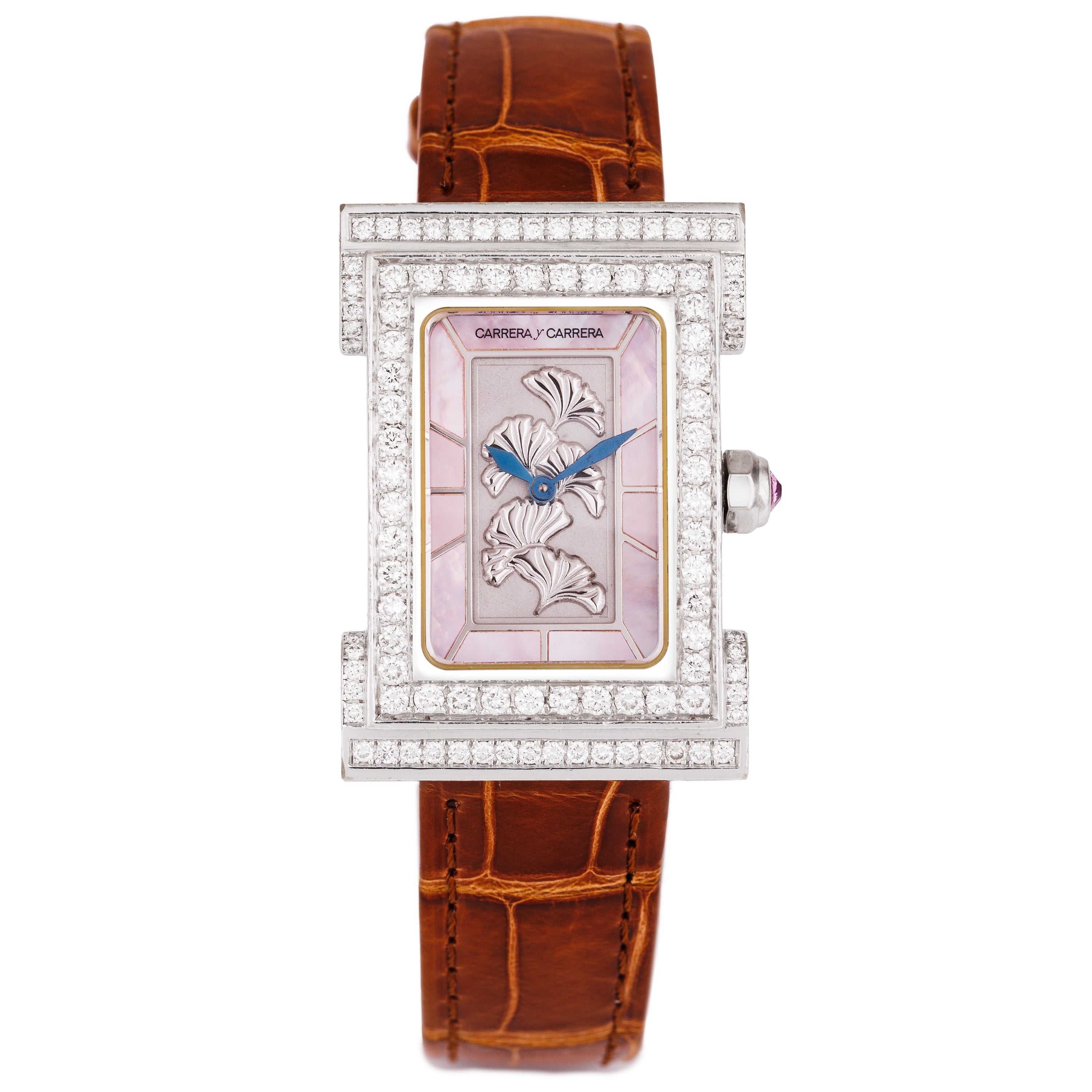 Carrera y Carrera Natura Watch | Mother of Pearl Dial | Diamond Case | 18k White Gold | 22.5 x 37 mm | Circa 2010s