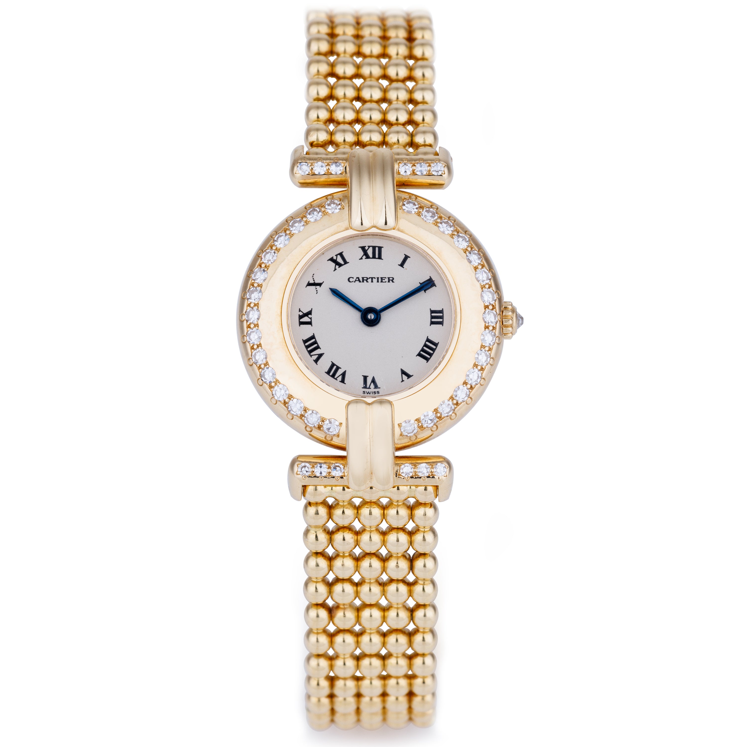 Cartier Colisee | REF. 881092 | Diamond Bezel & Shoulders | Ball Chain Bracelet | 18k Yellow Gold | 24mm | Circa 1990's