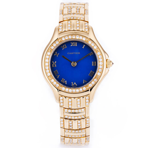 Cartier Cougar | REF. 1171 1 | Blue Dial | Diamond Bezel & Bracelet | 26mm | 18k Yellow Gold | Box & Papers | 1993 | + Service Papers 1997