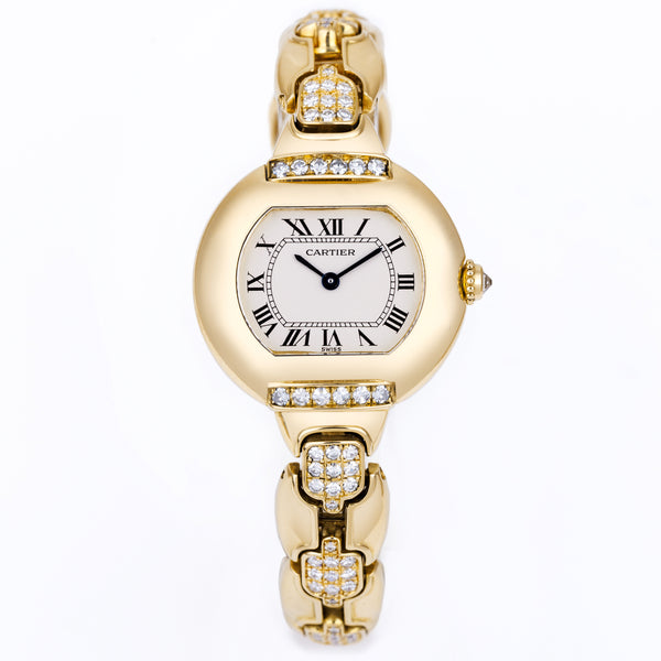 Cartier Ladies Ellipse | REF. 805790 | 18k Yellow Gold | Diamond Shoulders & Bracelet | Circa 1900's