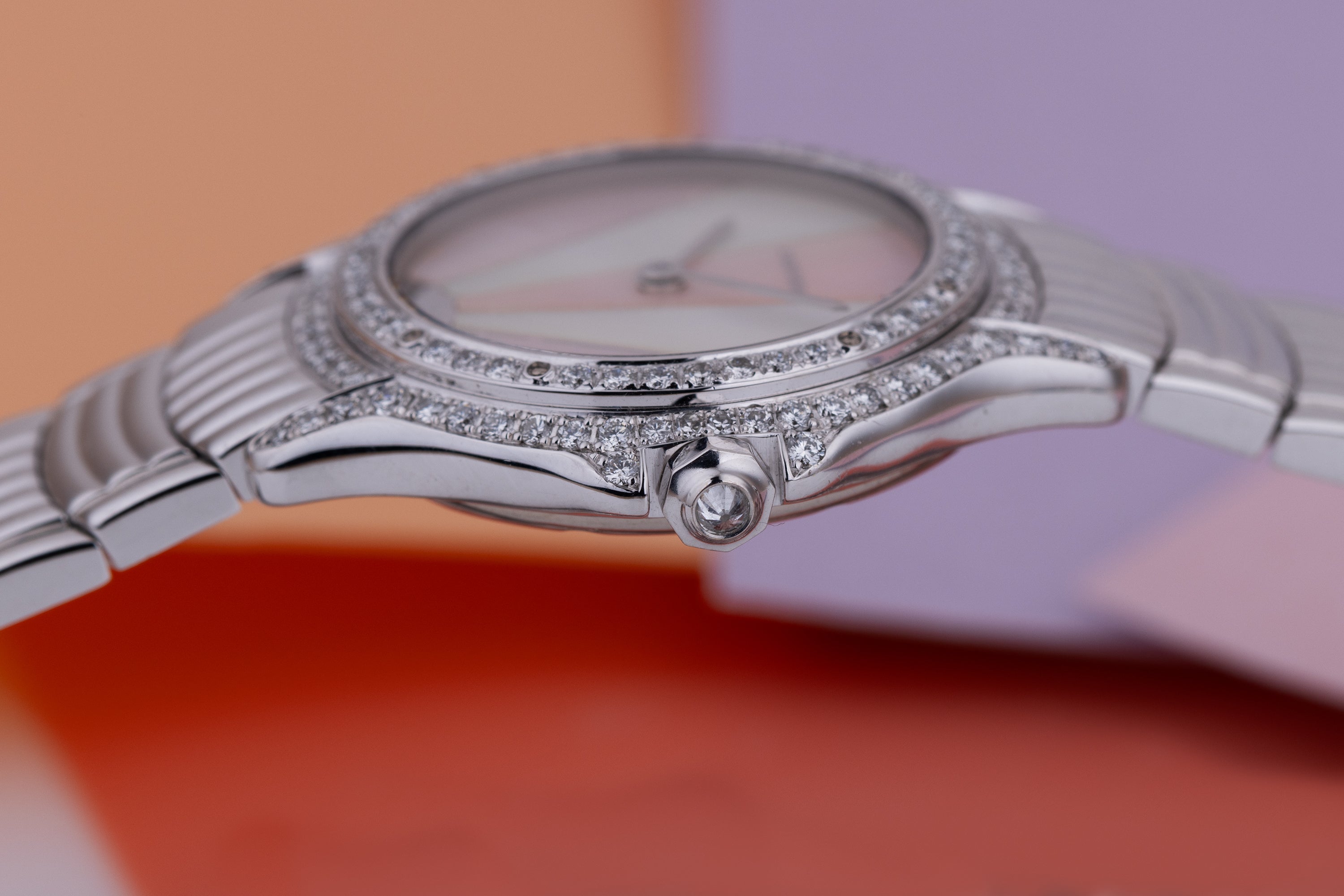 Unworn Cartier Cougar | REF. 387907 | Art Deco Mother of Pearl Dial | Diamond Bezel & Shoulders | 26mm | 18k White Gold | Circa 1990's