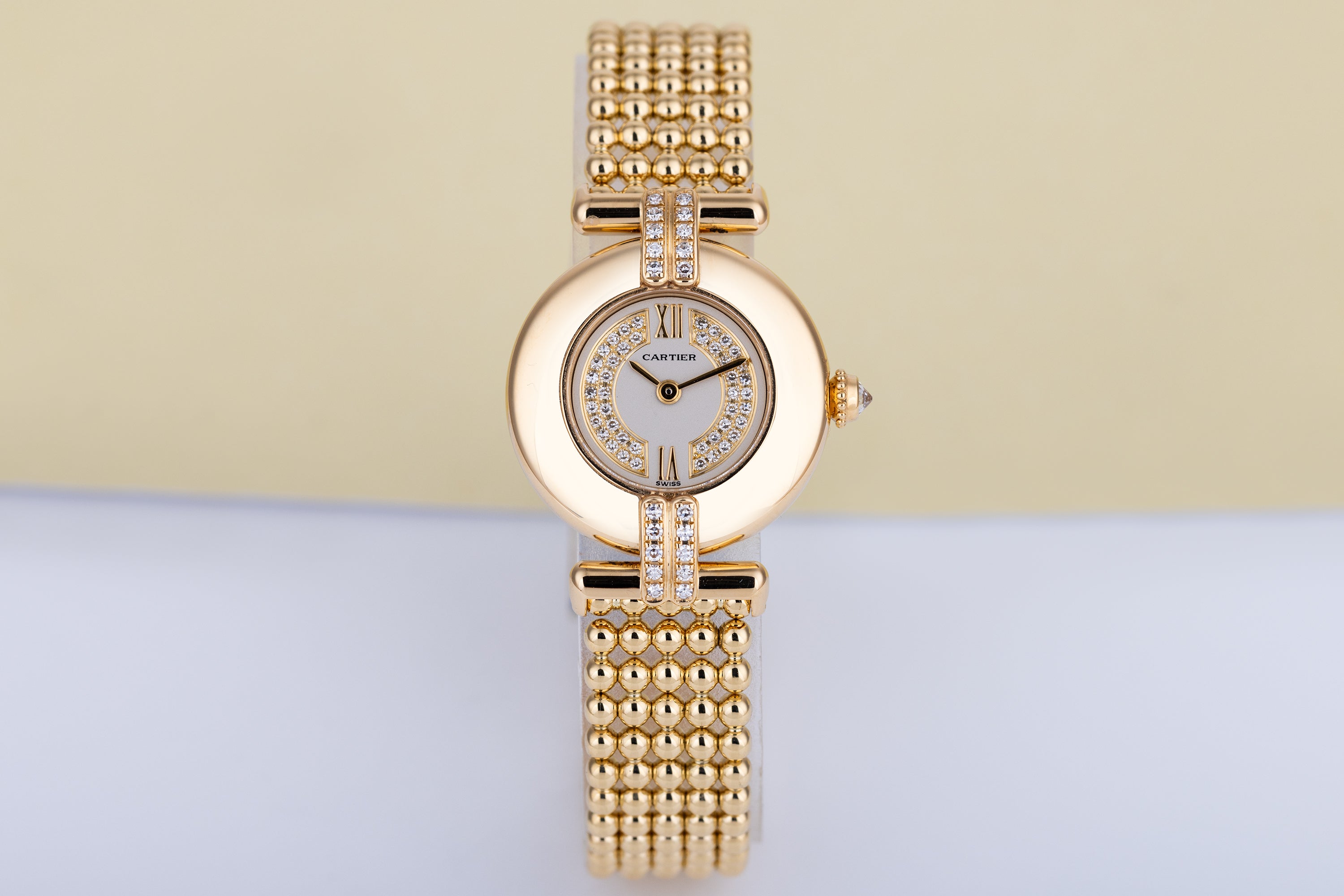 Cartier Colisee | REF. 1980 1 | Diamond Dial & Shoulders | Ball Chain Bracelet | 18k Yellow Gold | 24mm | Circa 1980's-1990's