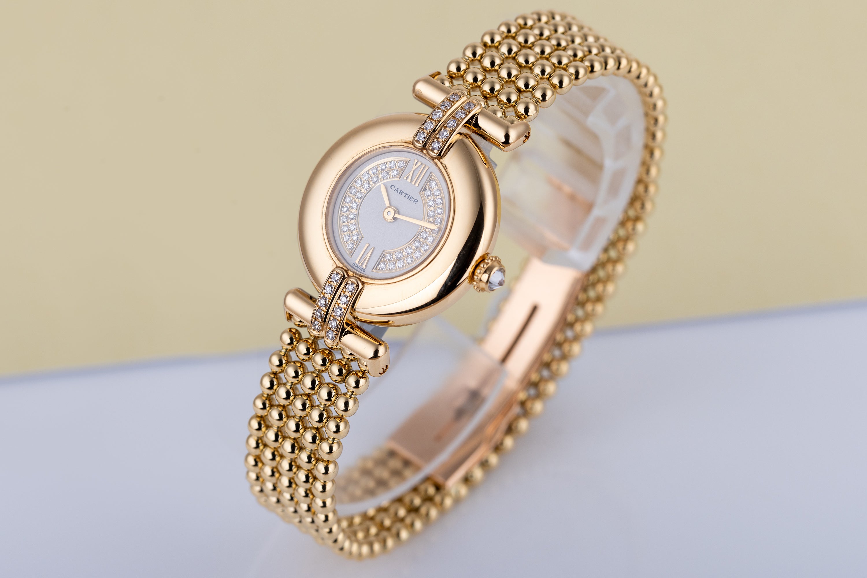 Cartier Colisee | REF. 1980 1 | Diamond Dial & Shoulders | Ball Chain Bracelet | 18k Yellow Gold | 24mm | Circa 1980's-1990's