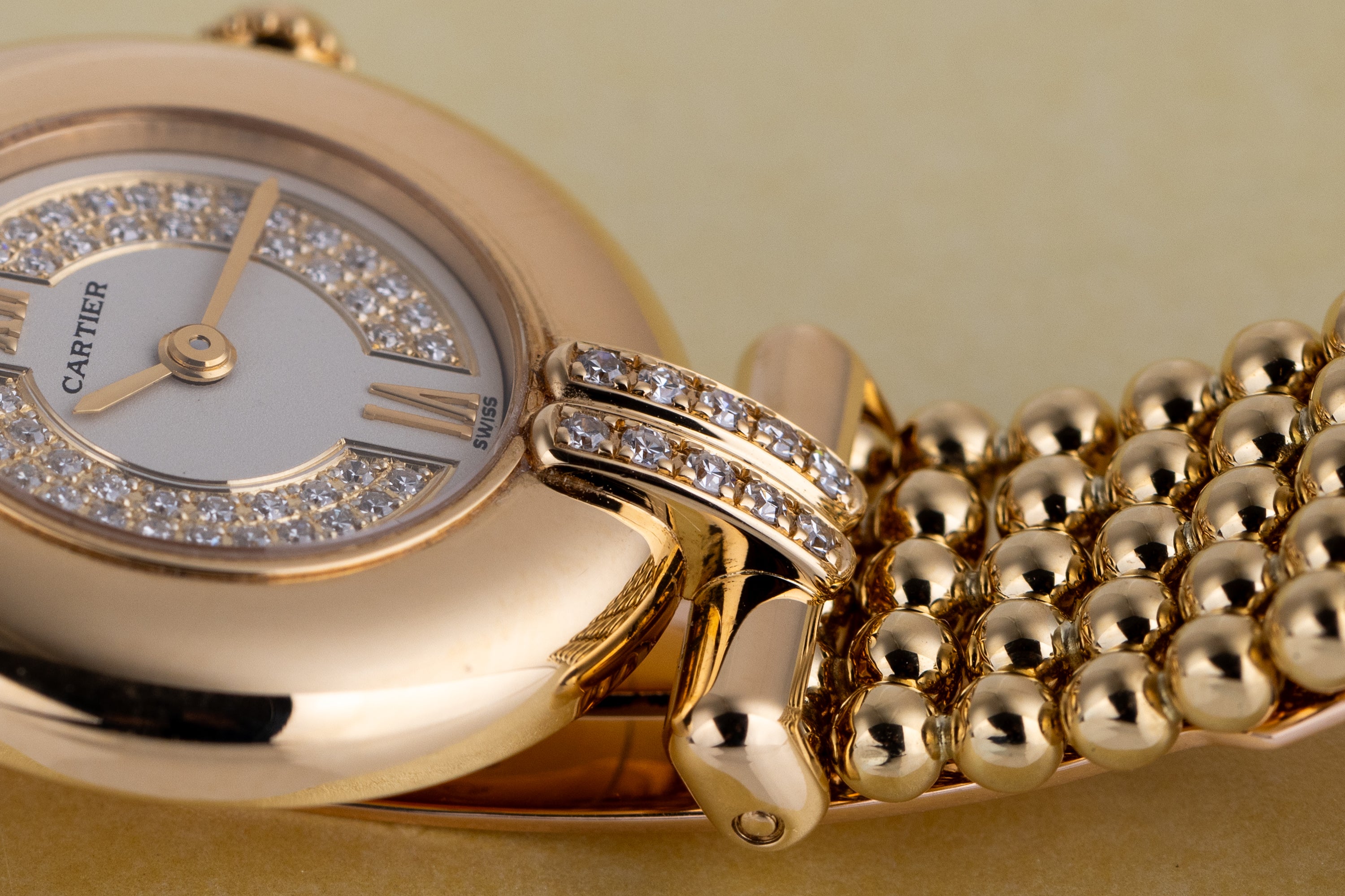 Cartier Colisee | REF. 1980 1 | Diamond Dial & Shoulders | Ball Chain Bracelet | 18k Yellow Gold | 24mm | Circa 1980's-1990's