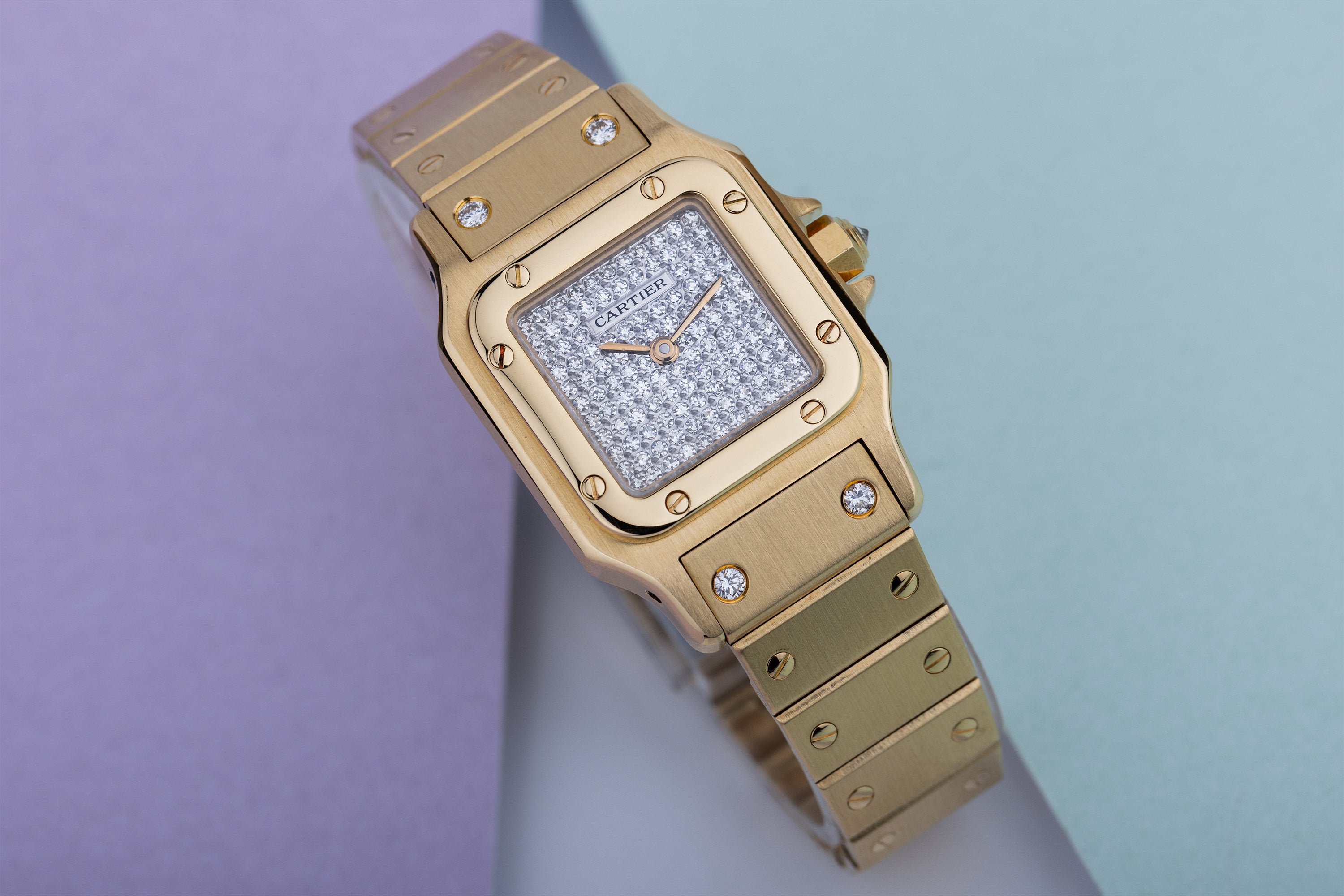 Cartier Santos Galbée | REF. 808010 | Pave Diamond Dial & Bracelet | Automatic | 18k Yellow Gold | 23.5mm