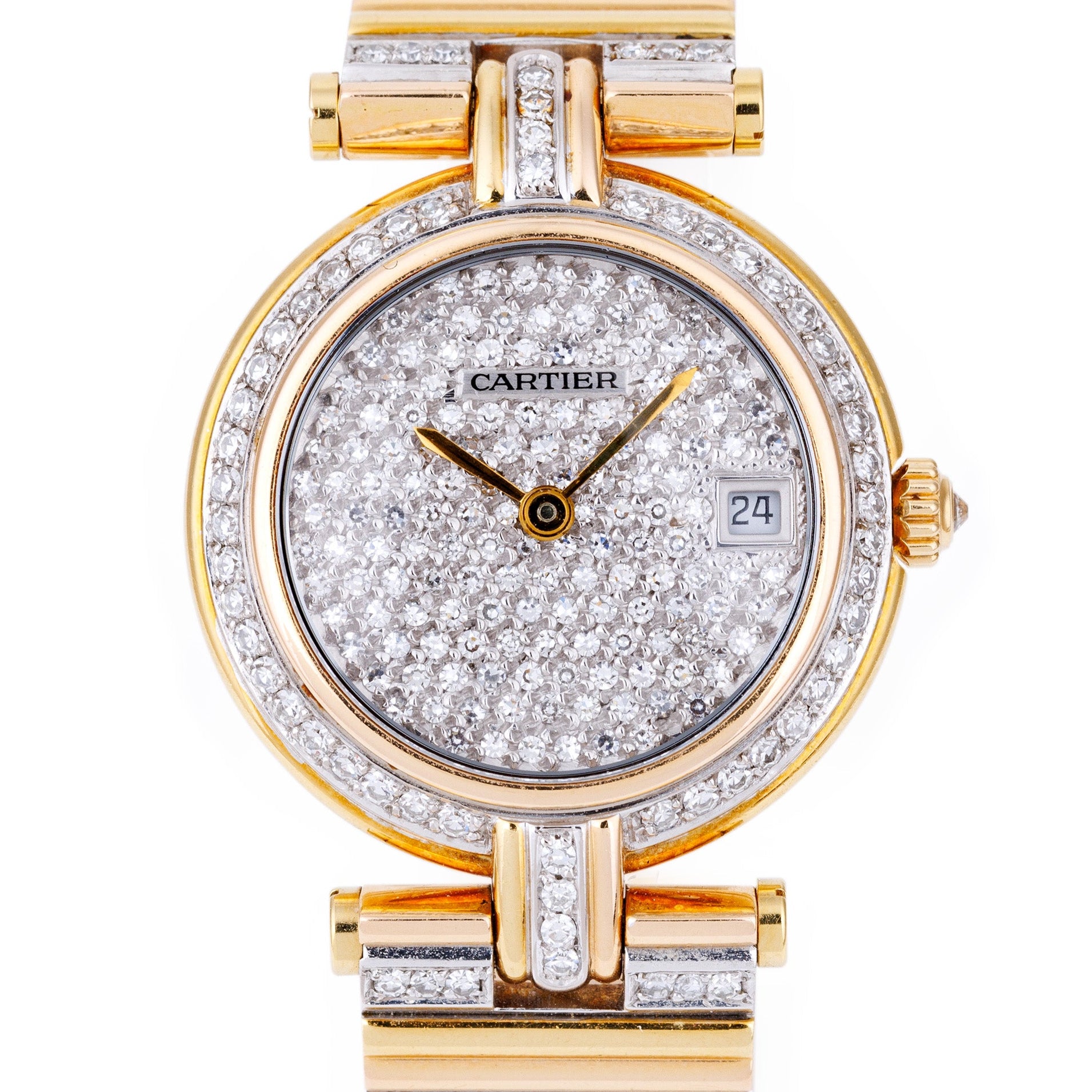 Rare Cartier Vendome | REF. 8395 | Pavé Diamond | 18k White & 18k Yellow Gold | 2000's | Two Tone Gold | 26mm