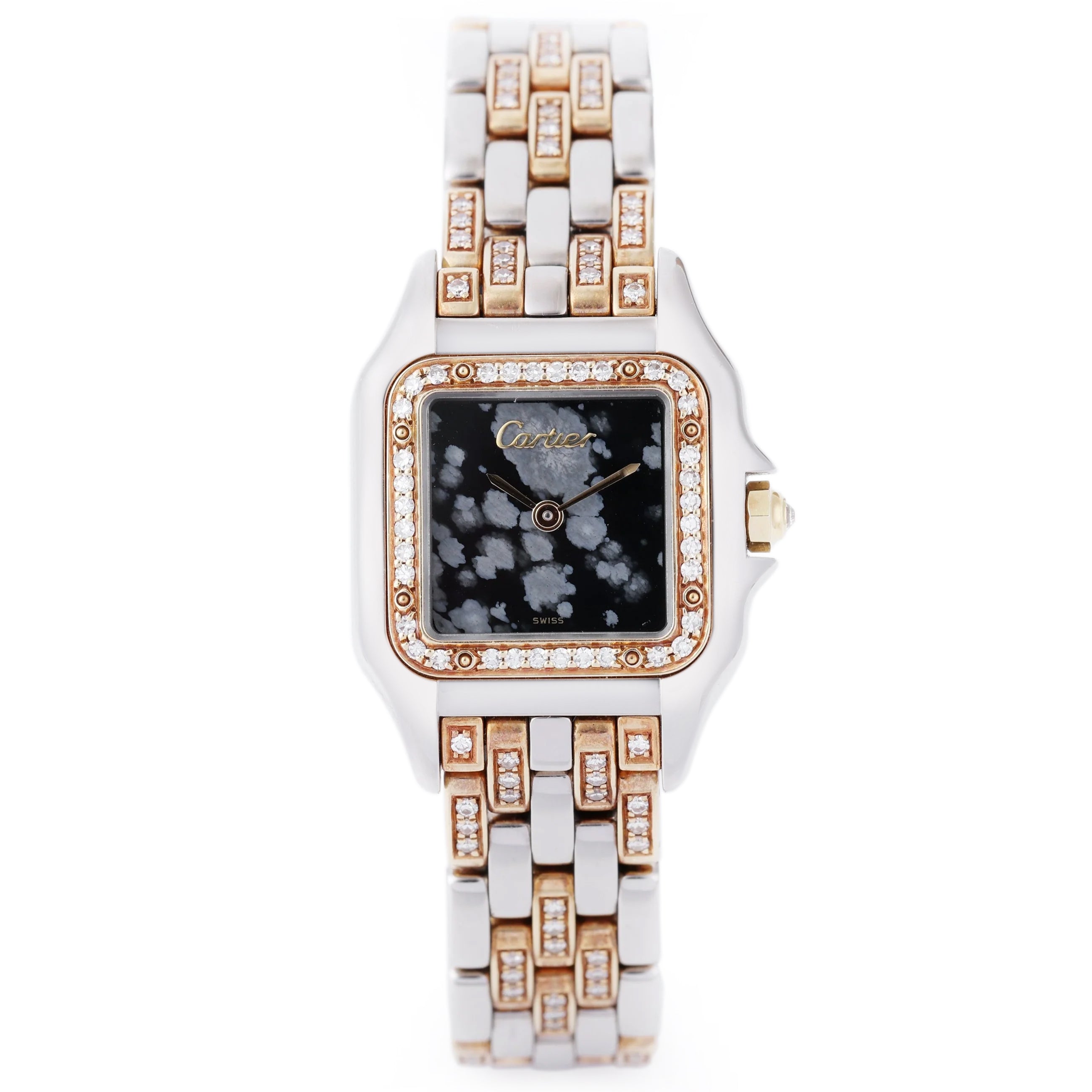 Cartier Panthere | 18k White & Rose Gold | Factory Set Diamonds | Obsidian Stone Dial | 22mm