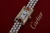 Rare Cartier Pearl Mini Tank Quartz | REF. 828006 | 14mm | Pearl Integrated Bracelet | Ruby & Diamonds | 18k Yellow Gold