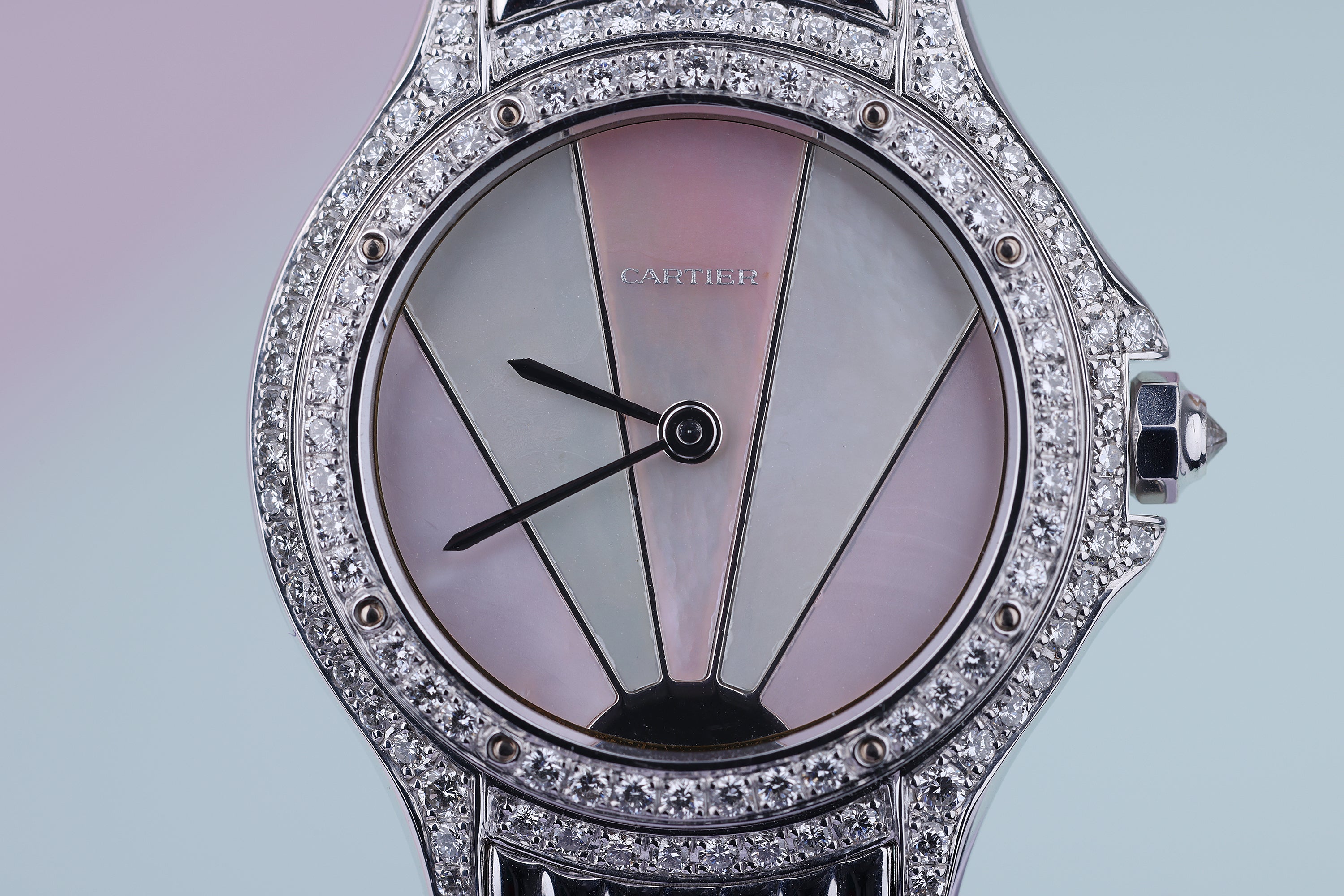 Unworn Cartier Cougar | REF. 387907 | Art Deco Mother of Pearl Dial | Diamond Bezel & Shoulders | 26mm | 18k White Gold | Circa 1990's