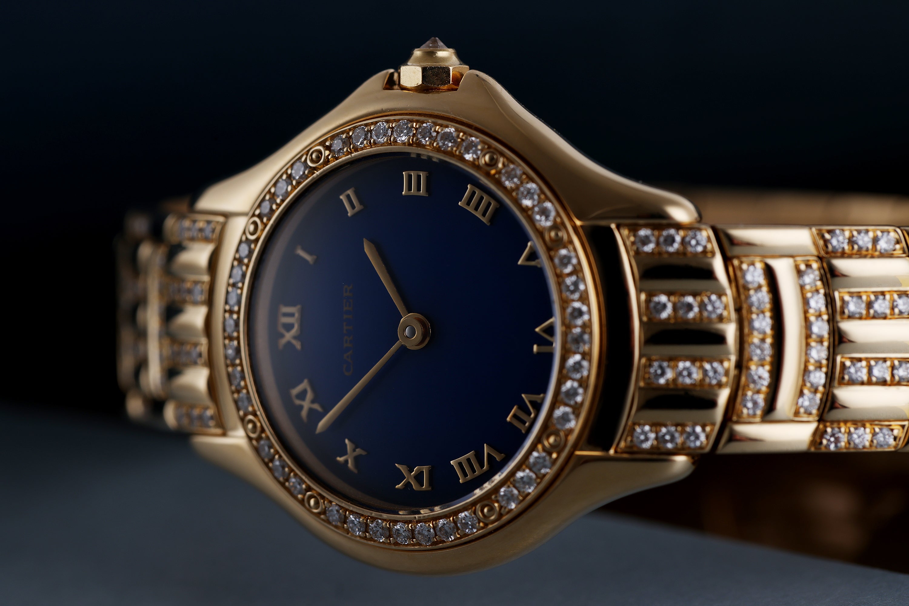 Cartier Cougar | REF. 1171 1 | Blue Dial | Diamond Bezel & Bracelet | 26mm | 18k Yellow Gold | Box & Papers | 1993 | + Service Papers 1997