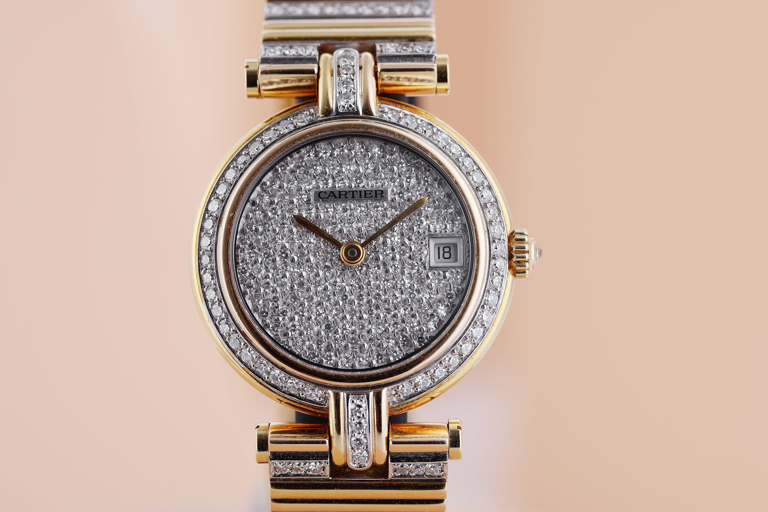 Cartier Vendome Pavé Diamonds | REF. 8395 | Two-Tone 18k Yellow & White Gold | 26mm | 2000's