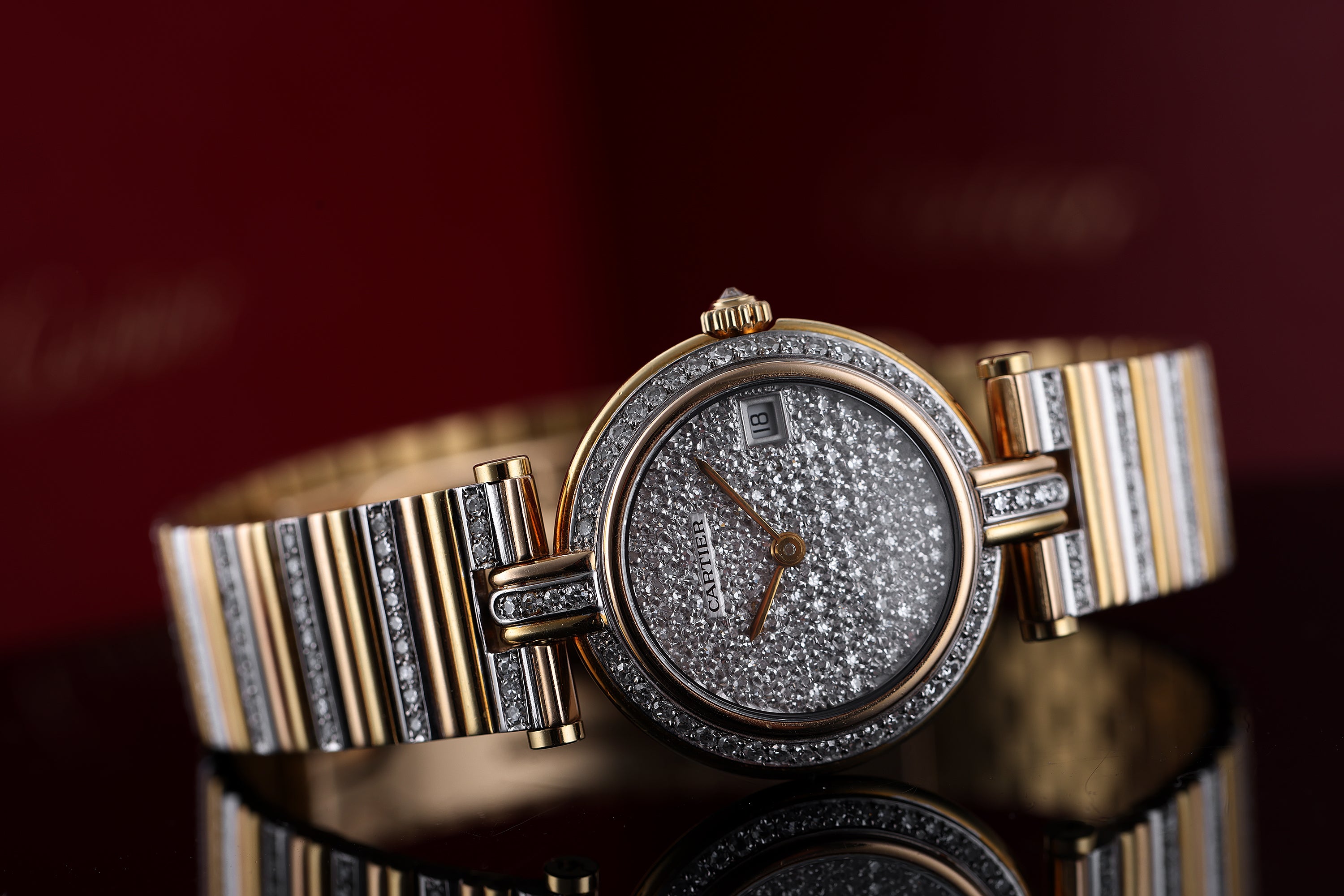 Cartier Vendome Pavé Diamonds | REF. 8395 | Two-Tone 18k Yellow & White Gold | 26mm | 2000's