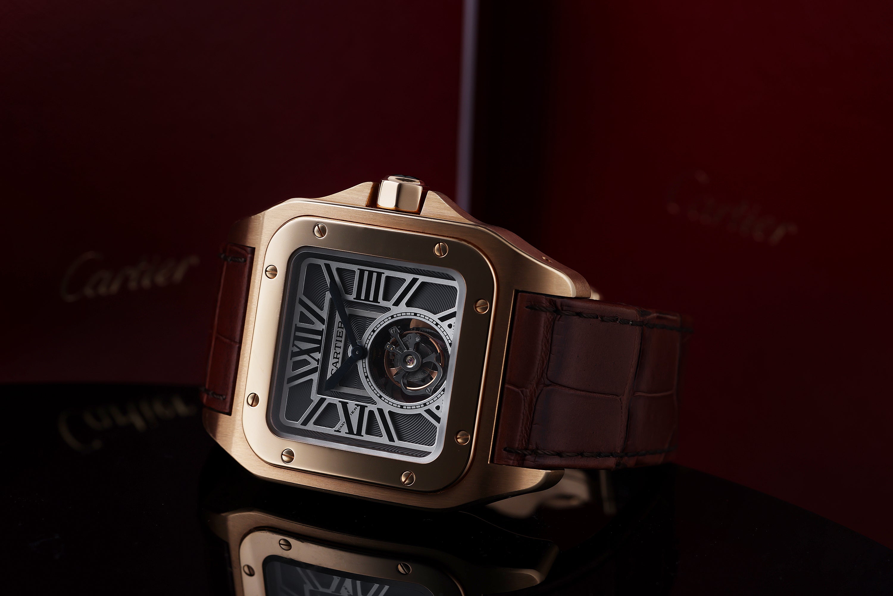 Rare Cartier Santos 100 Flying Tourbillon XL | REF. W2020019 / 3086 | 18k Rose Gold | Manual Wind | Box & Papers | 2012
