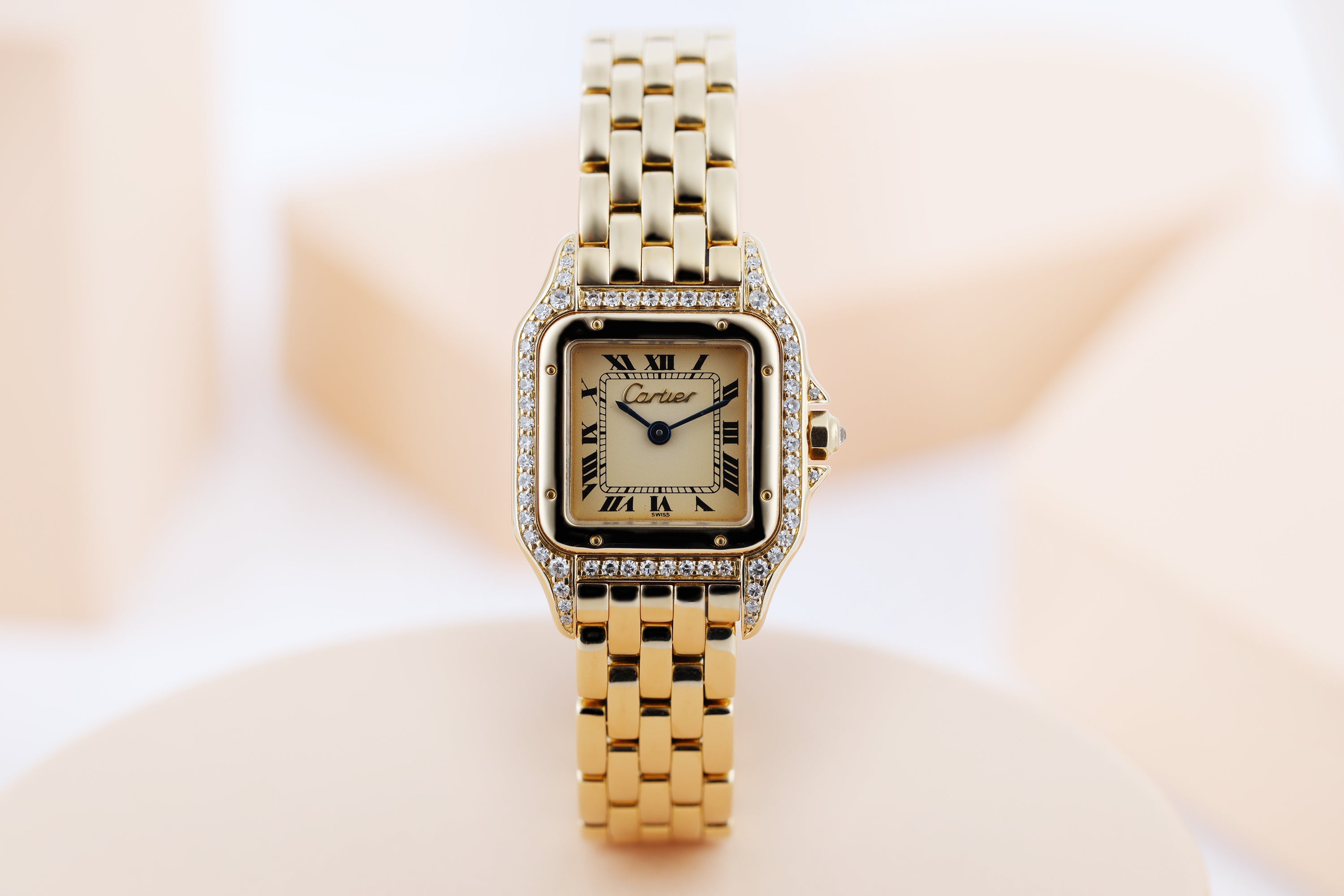 Cartier Panthère | REF. 86691 | Cream-Champagne Dial | Diamond Case & Shoulders | 22mm | 18k Yellow Gold