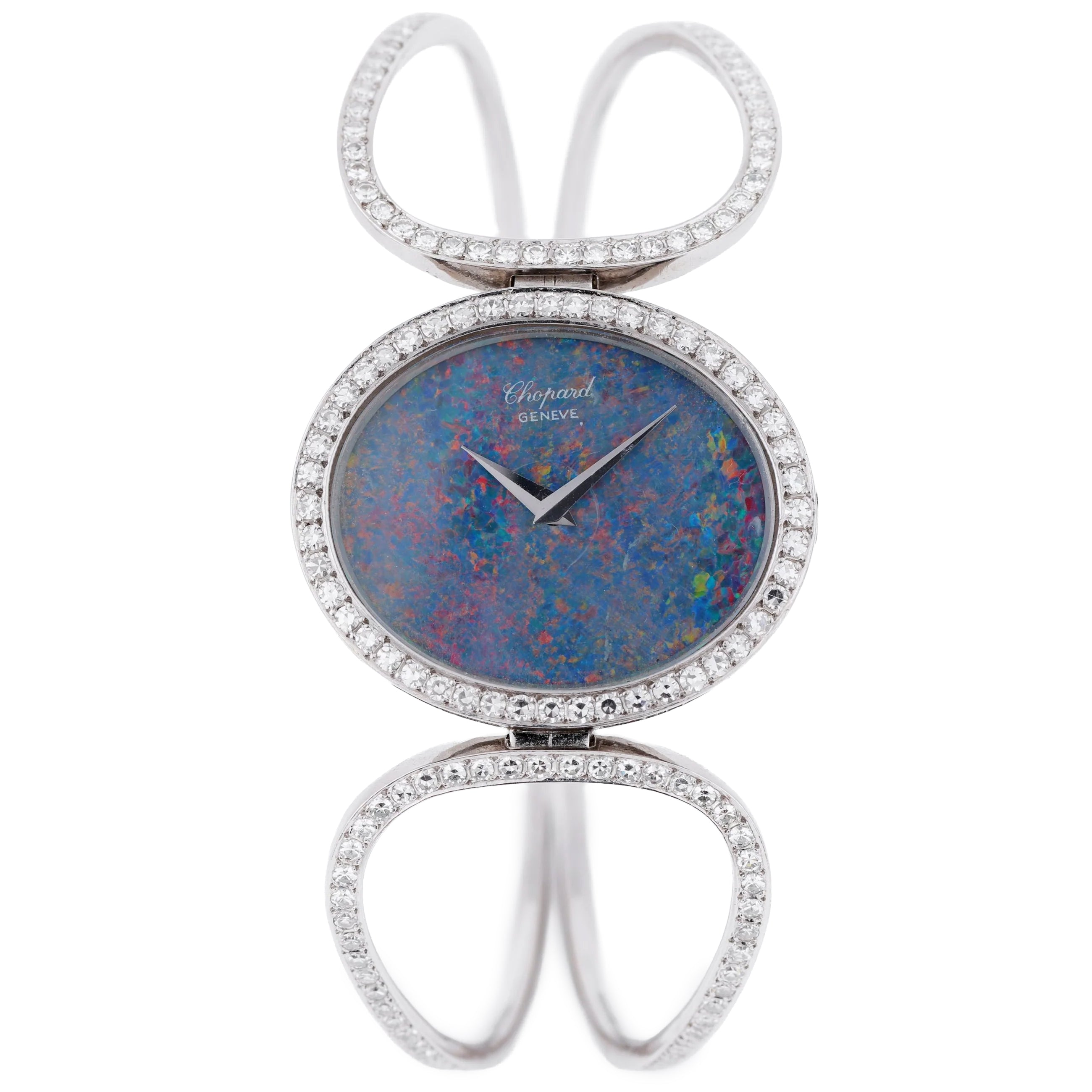 Chopard L.U.C Bracelet Watch | REF. 5029 1 | Opal Dial | Diamond Bezel & Bangle | Oval Case | 18k White Gold | 1980s | 30mm