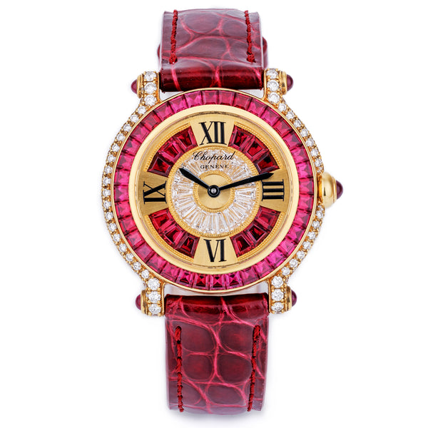 Chopard Limited Edition Happy Sport | REF. 13/6416-21 | Ruby & Diamonds | 18k Yellow Gold | 32mm