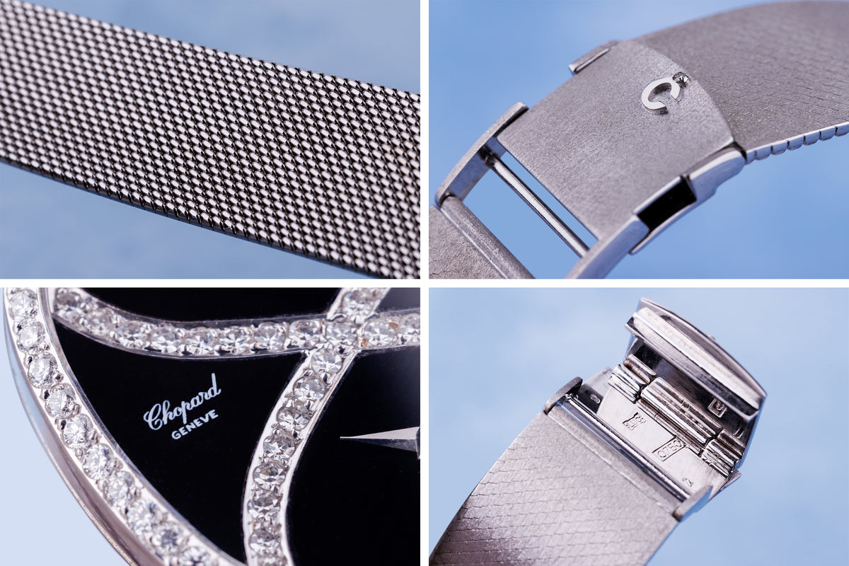 Chopard 1970's Wristwatch | REF. 2404 1 | Onyx & Diamonds | Dual Time Zone | 18k White Gold | Manual Wind | 30.5mm