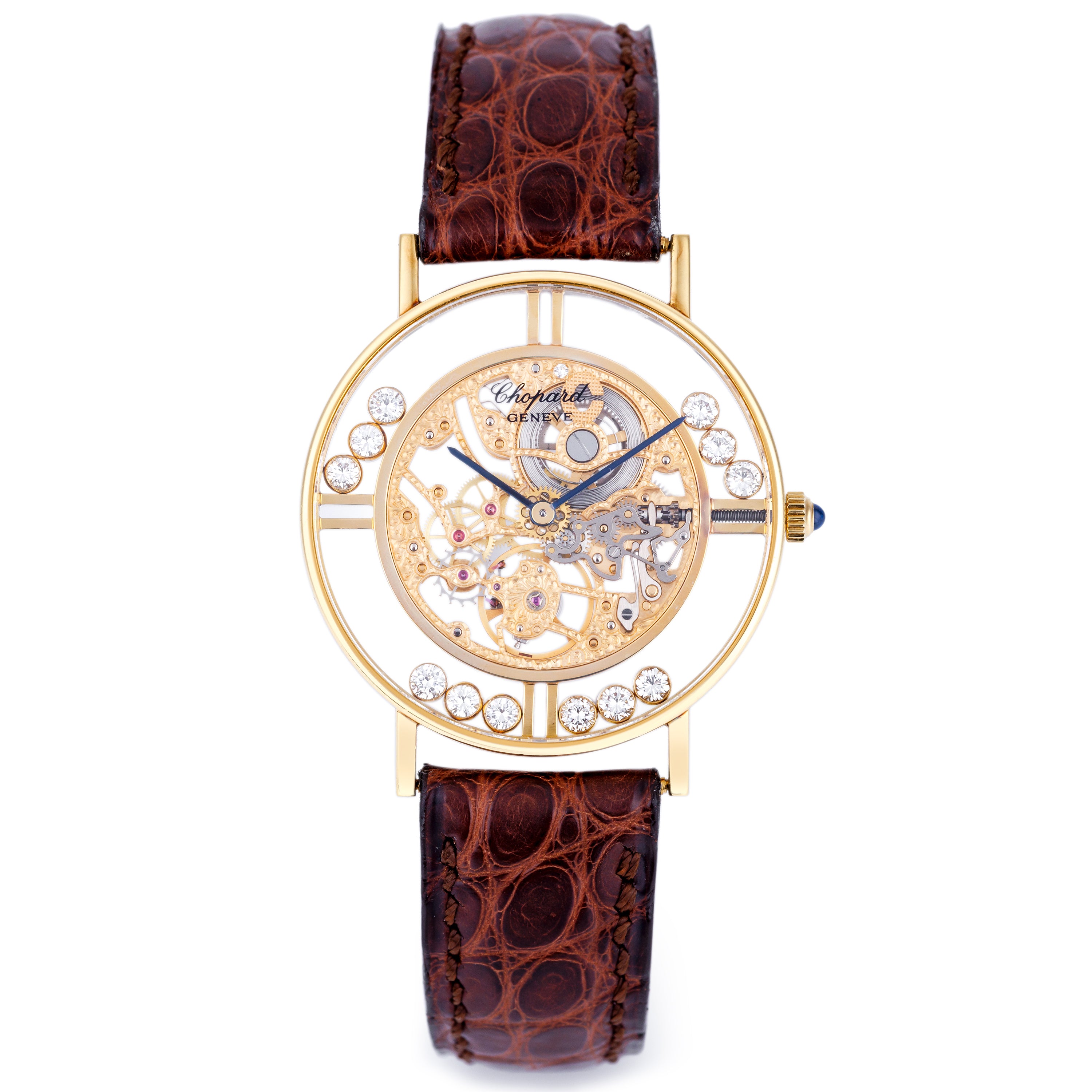 Rare Chopard L.U.C Happy Diamonds Skeleton Watch | 32mm | 18k Yellow Gold | Service Papers | 1970s
