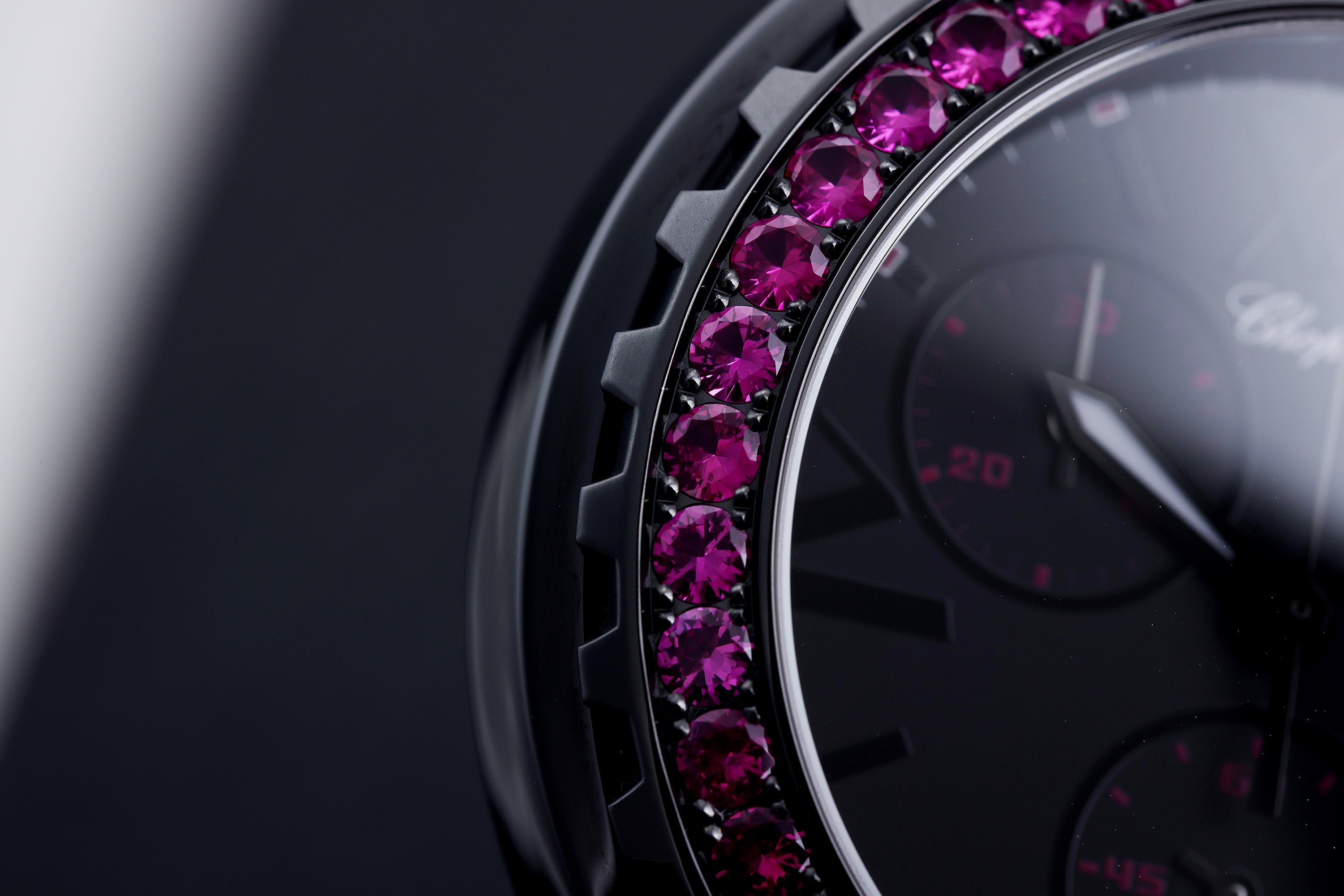 Chopard Happy Sport Chronograph | REF. 8515 | Black Ceramic | Diamonds & Pink Sapphires | 42mm | Quartz | 2000's | Box