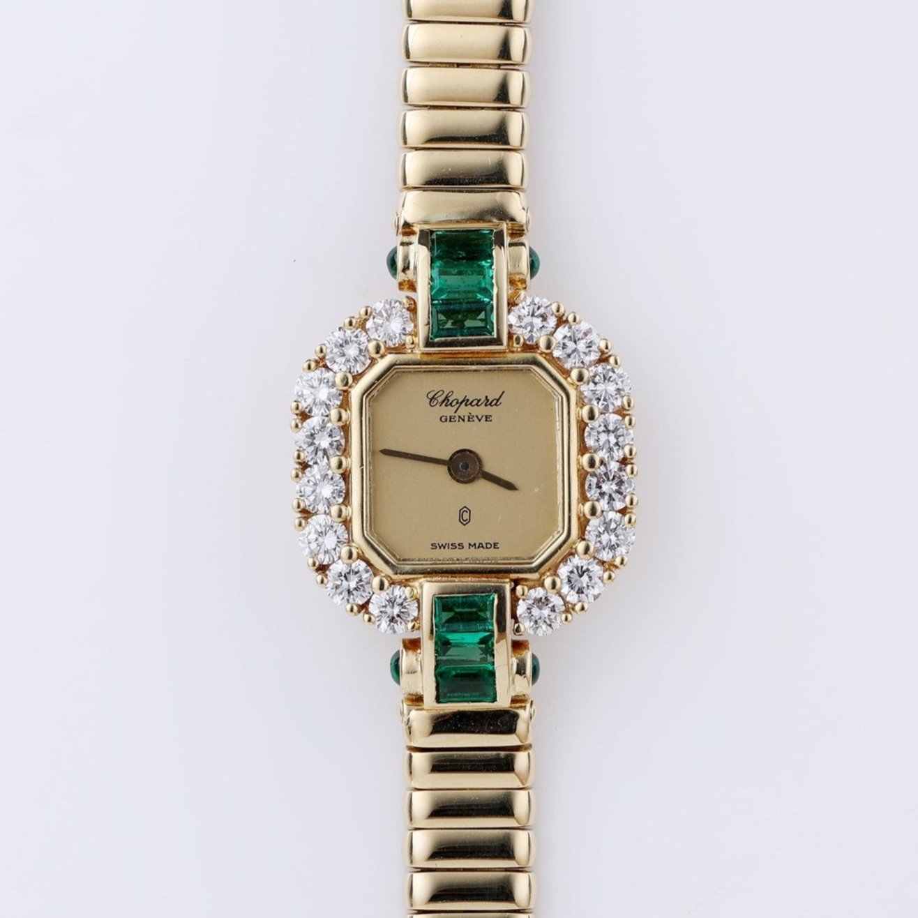 Chopard Vintage Lady's Wristwatch | REF. 5151 | Diamond's & Emerald's | Circa 1980s | Champagne Dial | 178mm | 18k Yellow Gold