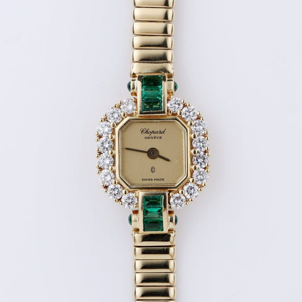 Chopard Vintage Lady's Wristwatch | REF. 5151 | Diamond's & Emerald's | Circa 1980s | Champagne Dial | 17.5mm | 18k Yellow Gold