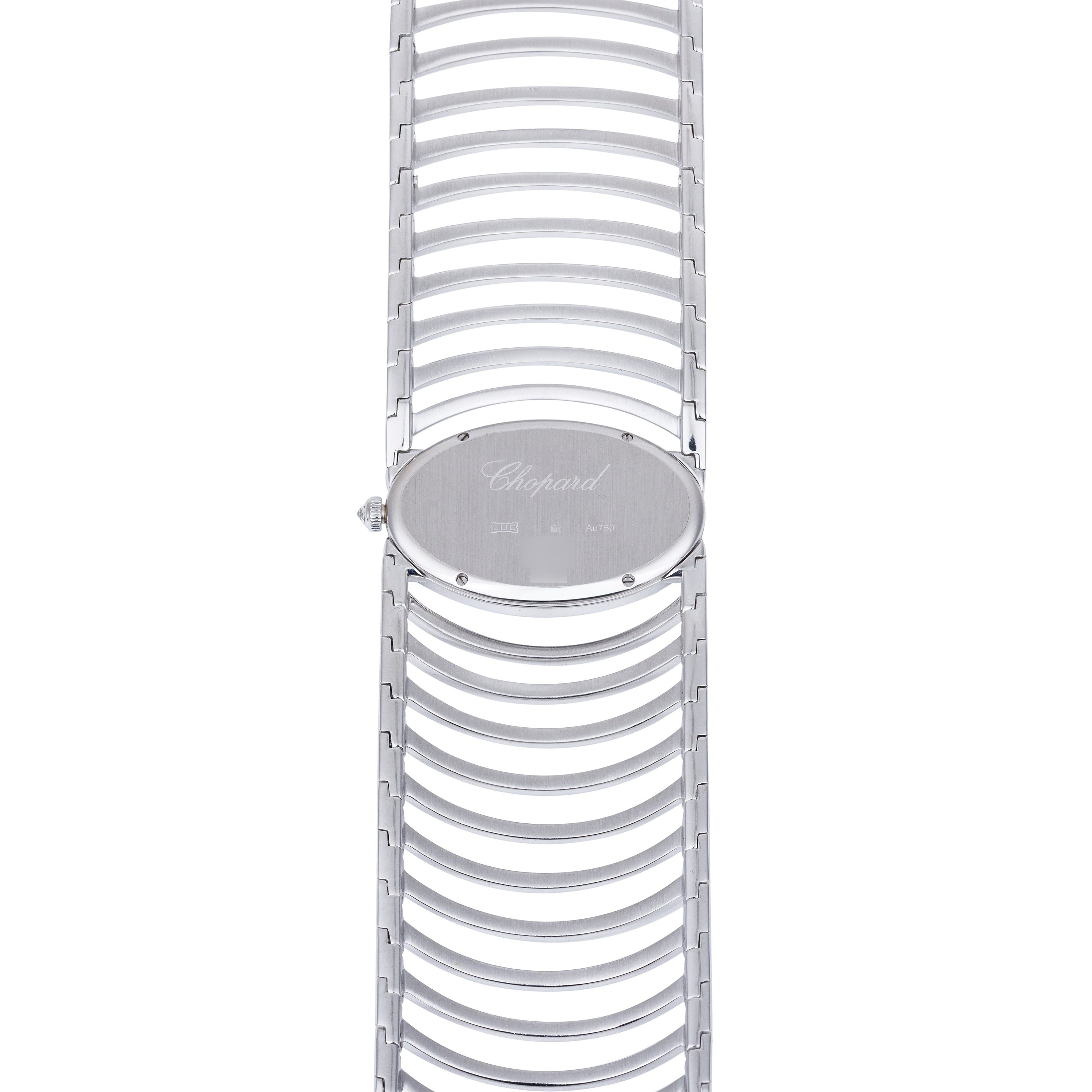 Chopard Bangle Watch | REF. 109171-1001 | Mother of Pearl Diamond Dial | 18k White Gold | Pave Diamond Bezel & Bracelet | 35mm | Chopard Service Papers + 12 Month's Warranty